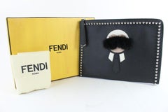 Fendi Clutch Saffiano Karlito Flat 13fz0810 Black Leather Wristlet