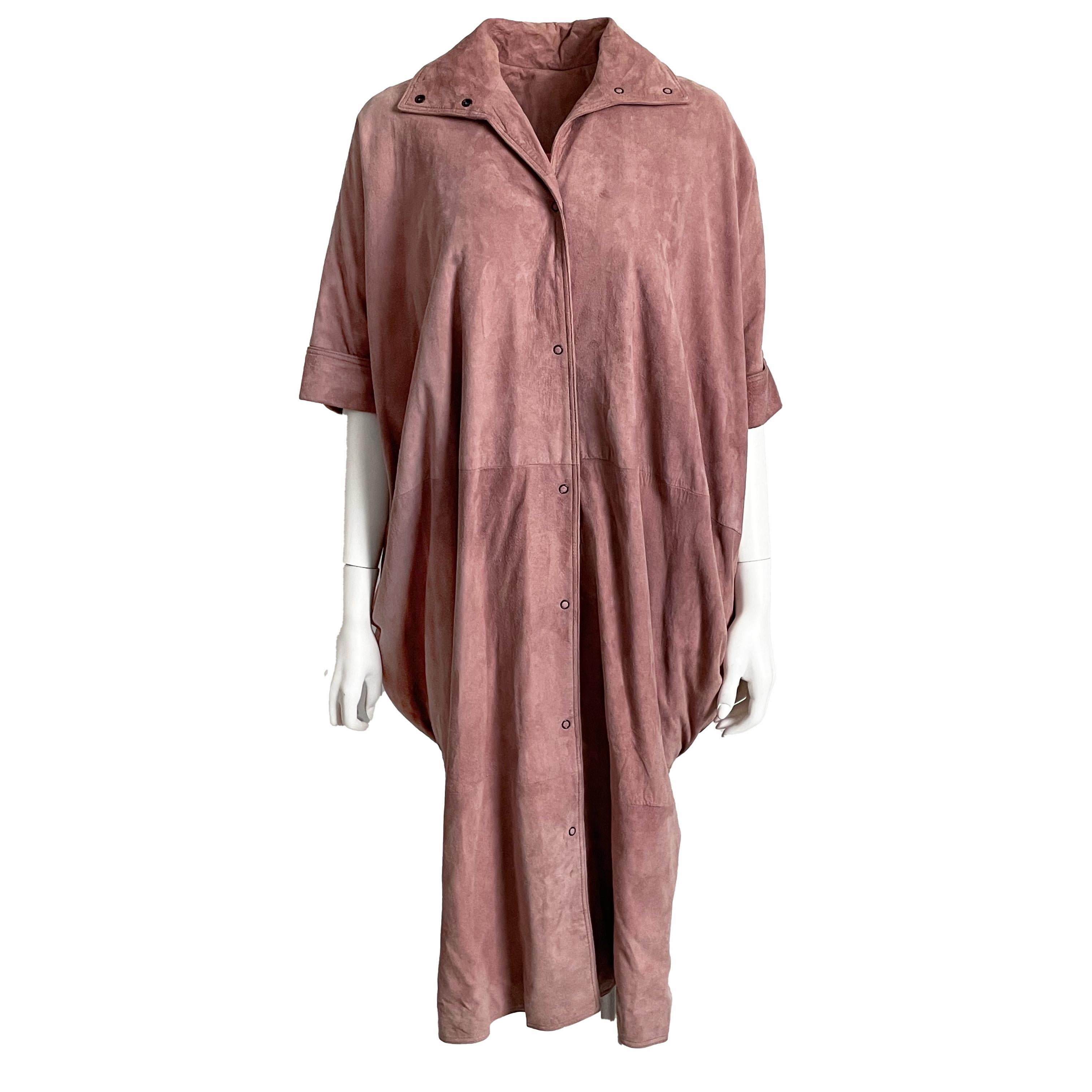 Fendi Coat Duster Jacket Cocoon Rose Pink Suede Batwing Sleeves Vintage Size S For Sale 5