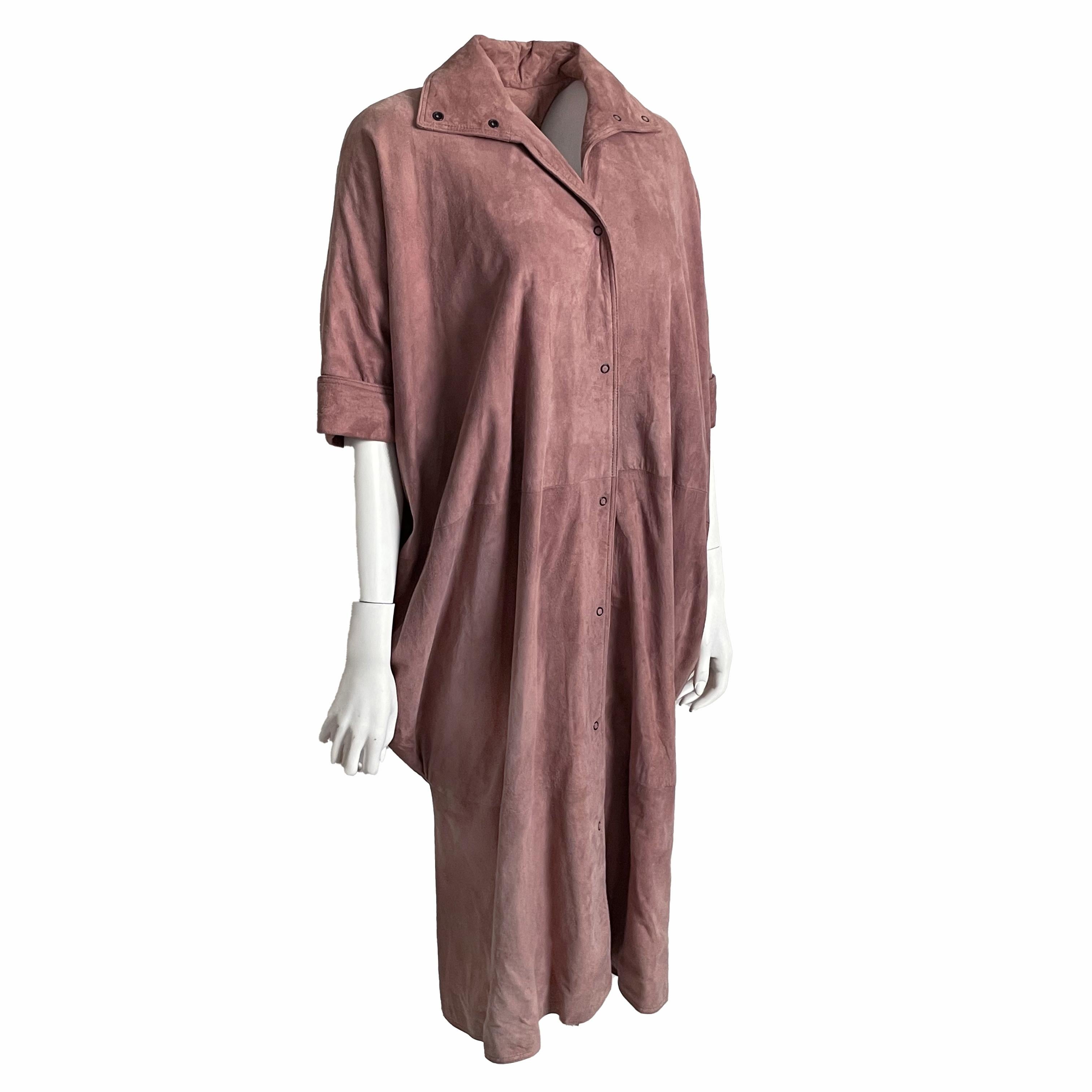 Fendi Coat Duster Jacket Cocoon Rose Pink Suede Batwing Sleeves Vintage Size S For Sale 6