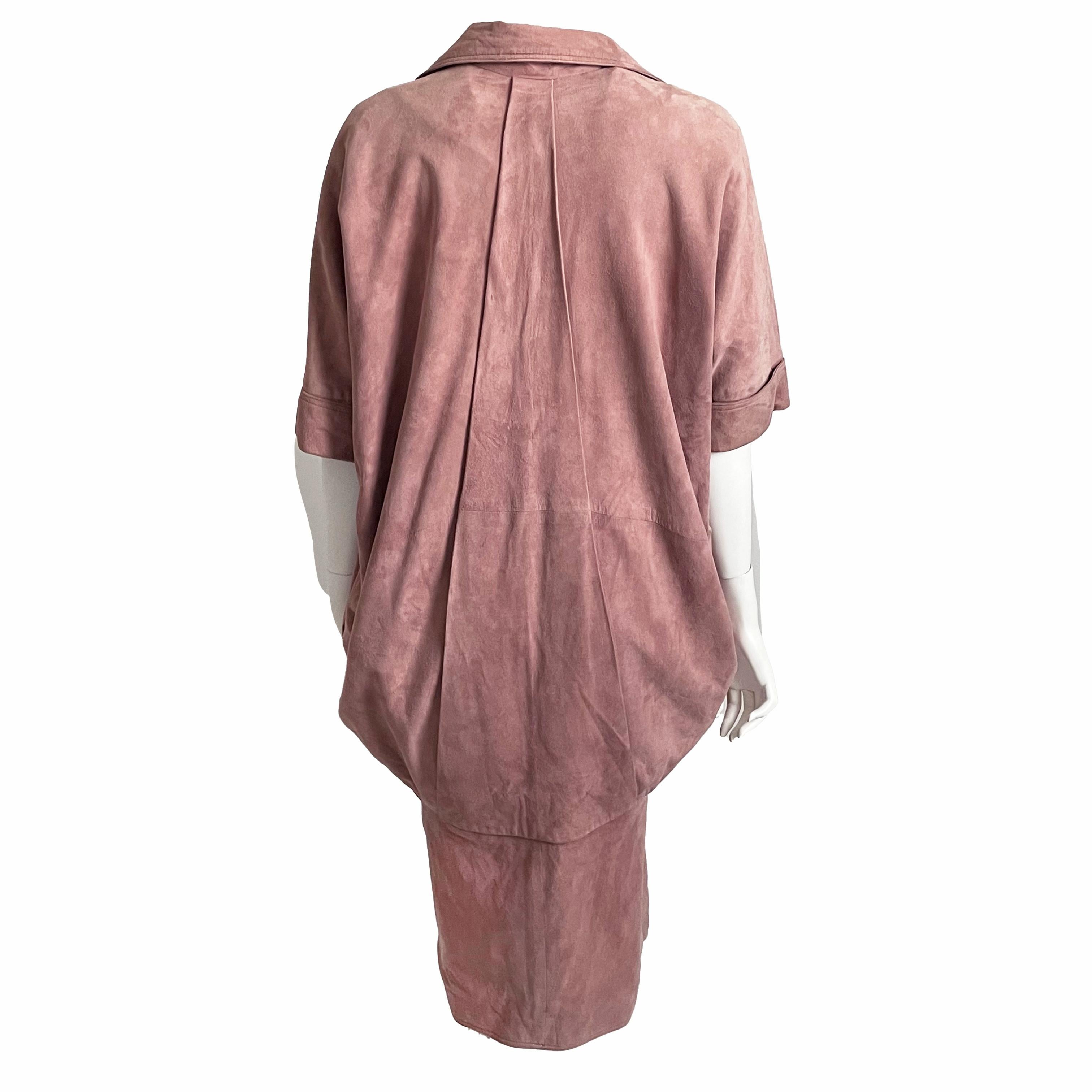 Fendi Coat Duster Jacket Cocoon Rose Pink Suede Batwing Sleeves Vintage Size S For Sale 7