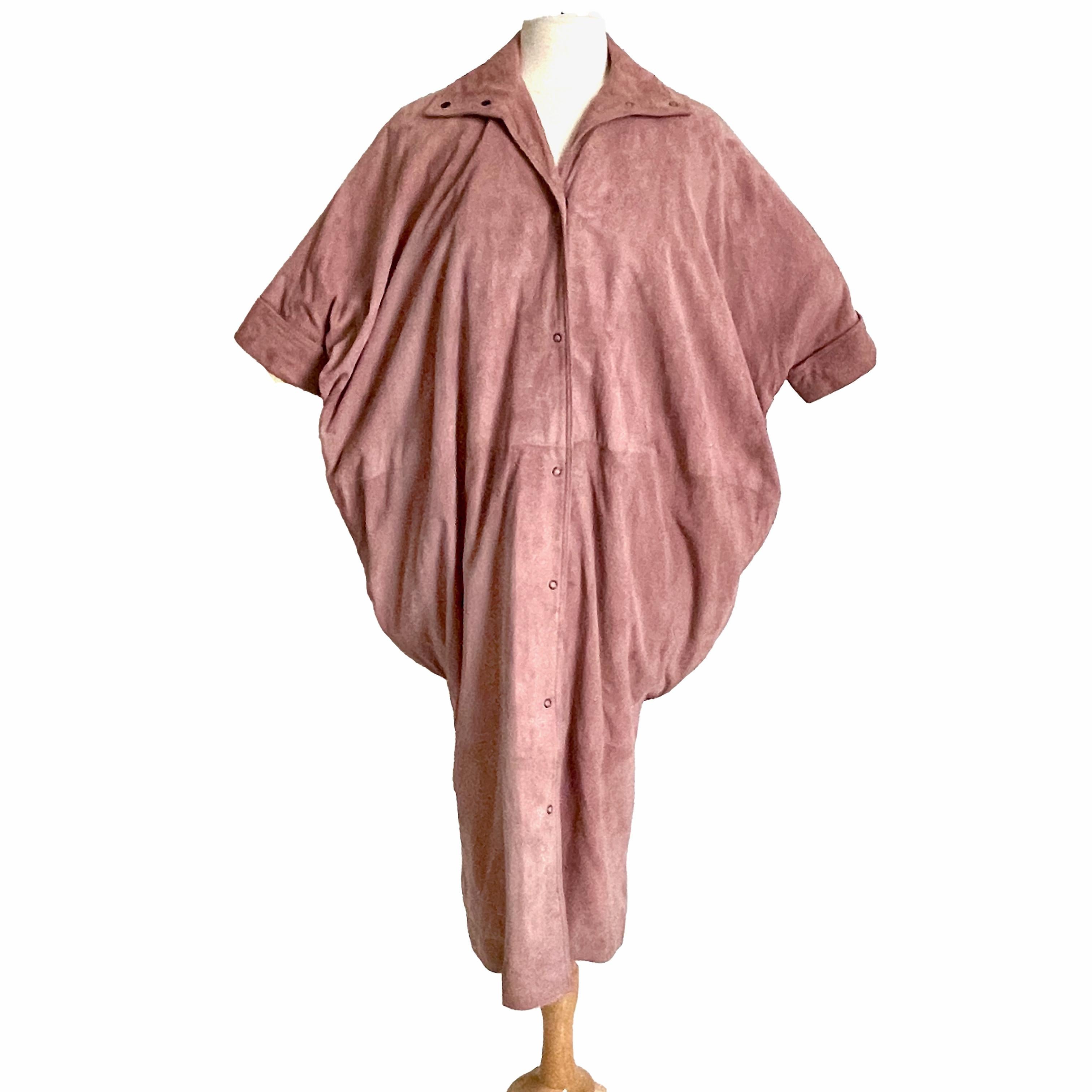 Fendi Coat Duster Jacket Cocoon Rose Pink Suede Batwing Sleeves Vintage Size S For Sale 1