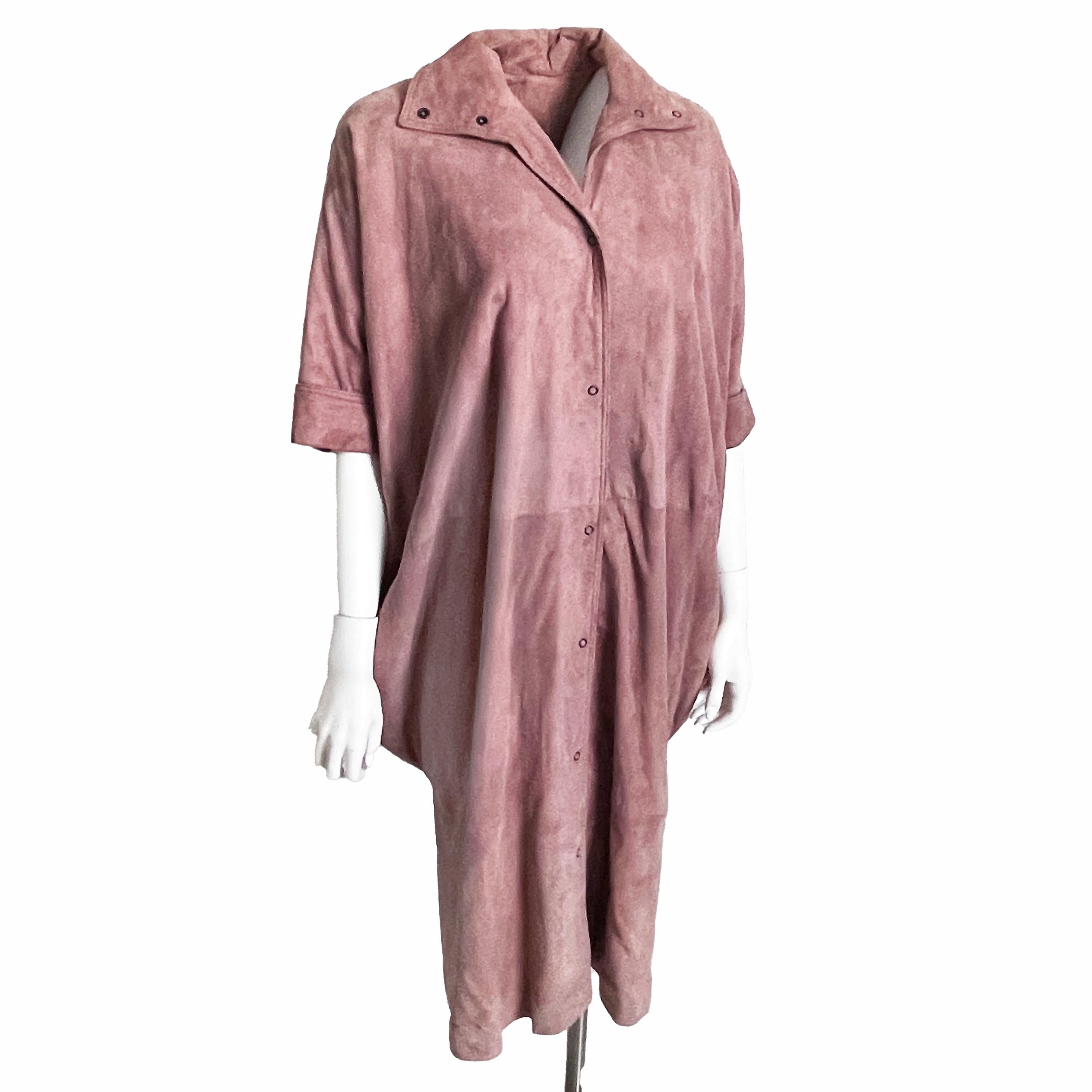 Fendi Coat Duster Jacket Cocoon Rose Pink Suede Batwing Sleeves Vintage Size S For Sale 2
