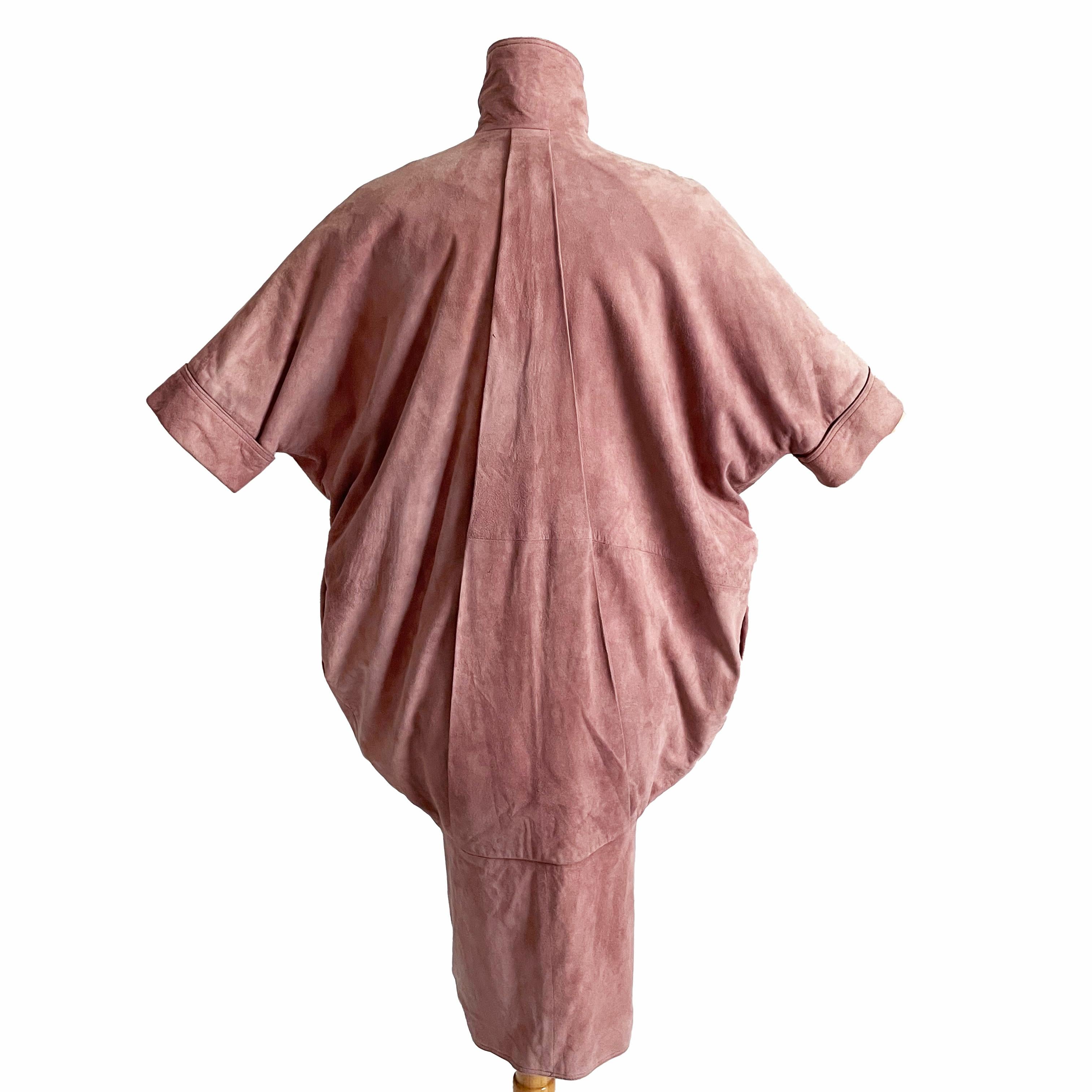 Fendi Coat Duster Jacket Cocoon Rose Pink Suede Batwing Sleeves Vintage Size S For Sale 3