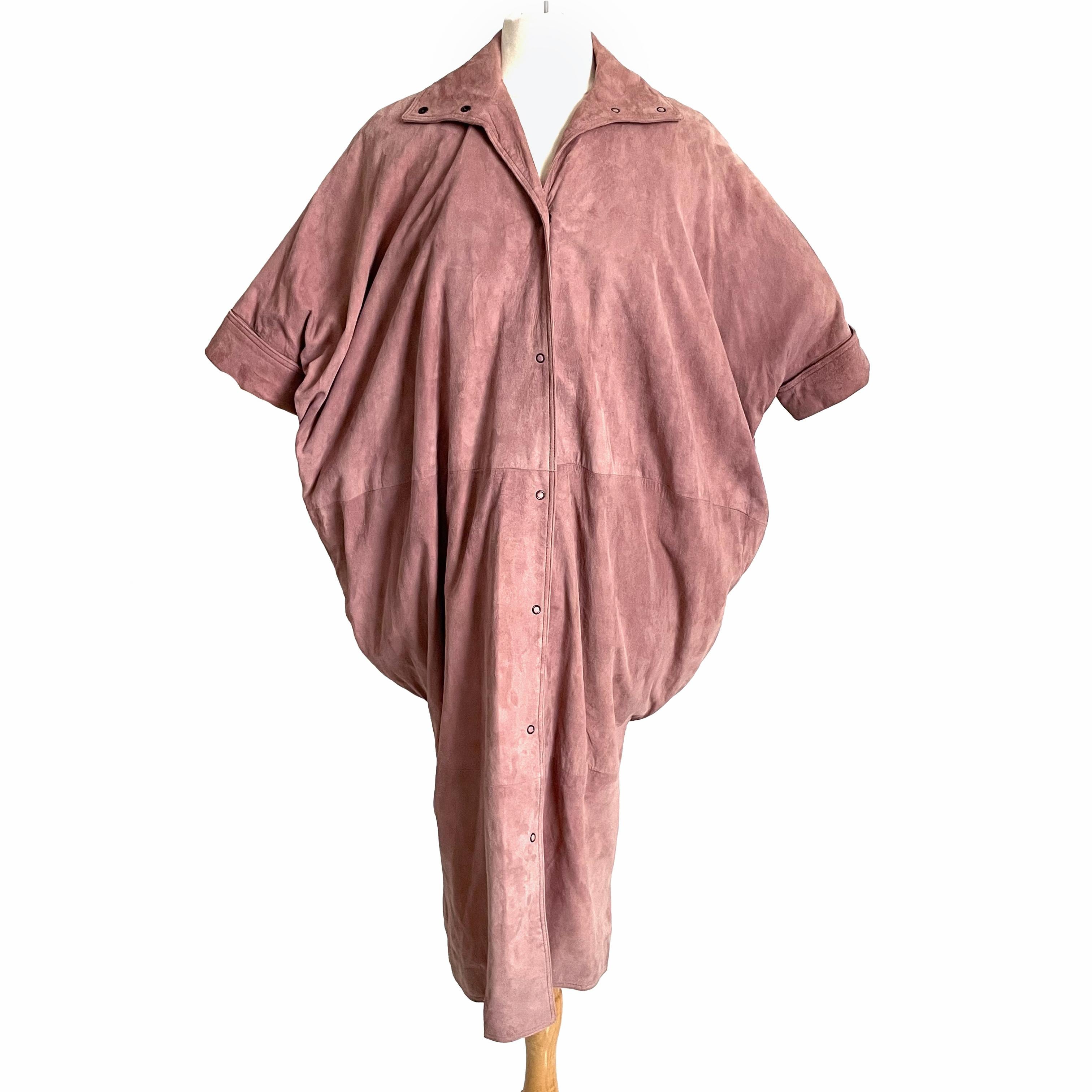 Fendi Coat Duster Jacket Cocoon Rose Pink Suede Batwing Sleeves Vintage Size S For Sale 4
