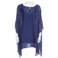 Fendi Cobalt Blue Logo Patterned Silk Beach Cover up Kaftan ( One Size )