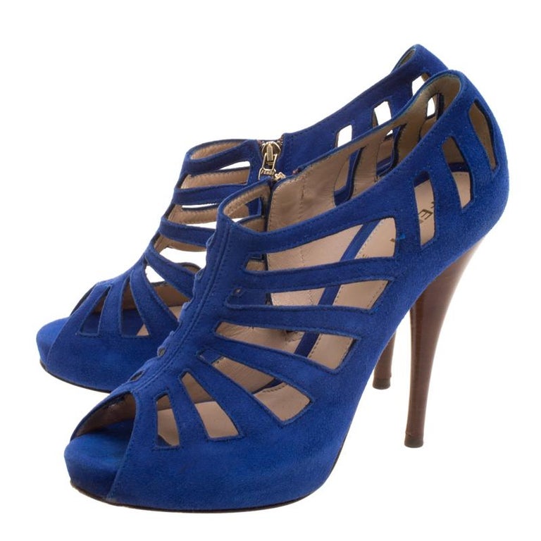 Fendi Cobalt Blue Suede Cut Out Booties Size 37 at 1stDibs