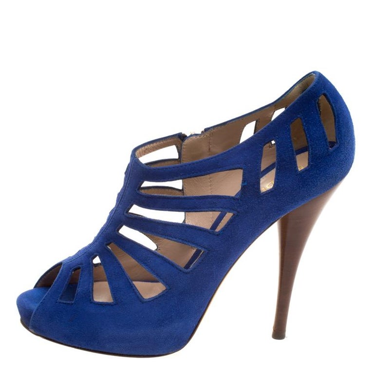 Fendi Cobalt Blue Suede Cut Out Booties Size 37 at 1stDibs