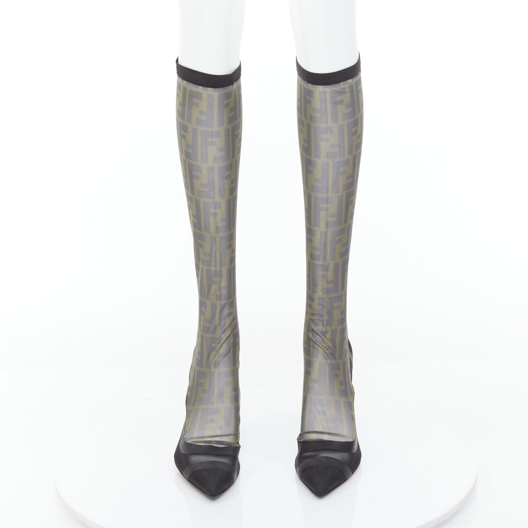 FENDI Colibri brown FF monogram sheer mesh sock boots EU40 Nicki Minaj (Grau) im Angebot