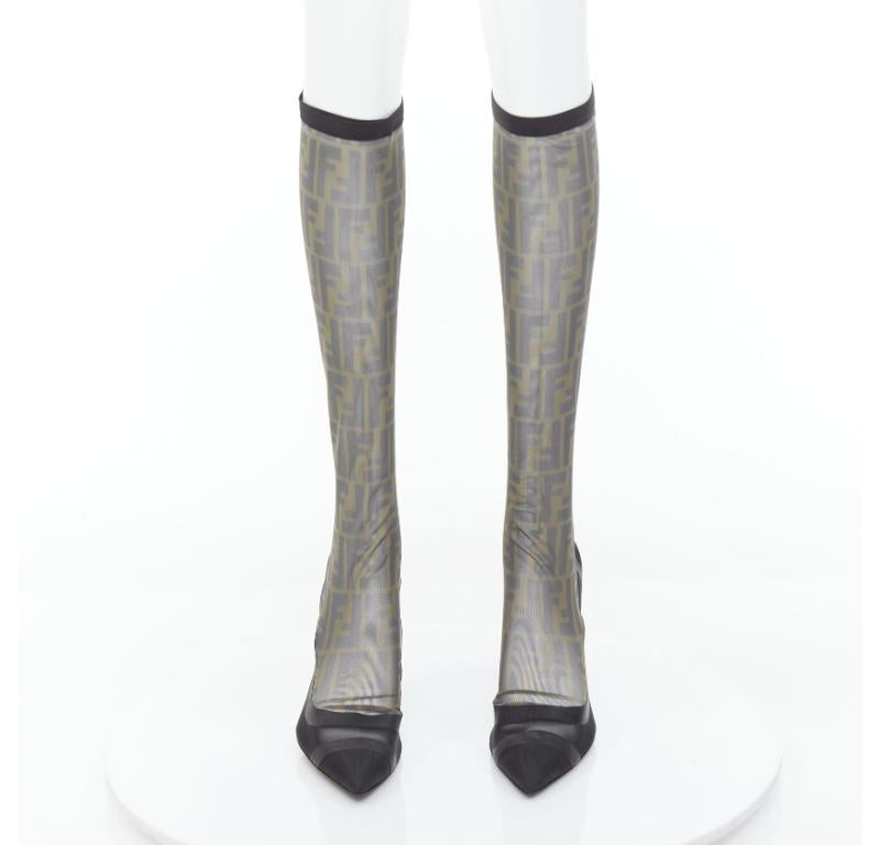FENDI Colibri brown FF monogram sheer mesh sock boots EU40 Nicki Minaj In Good Condition In Hong Kong, NT