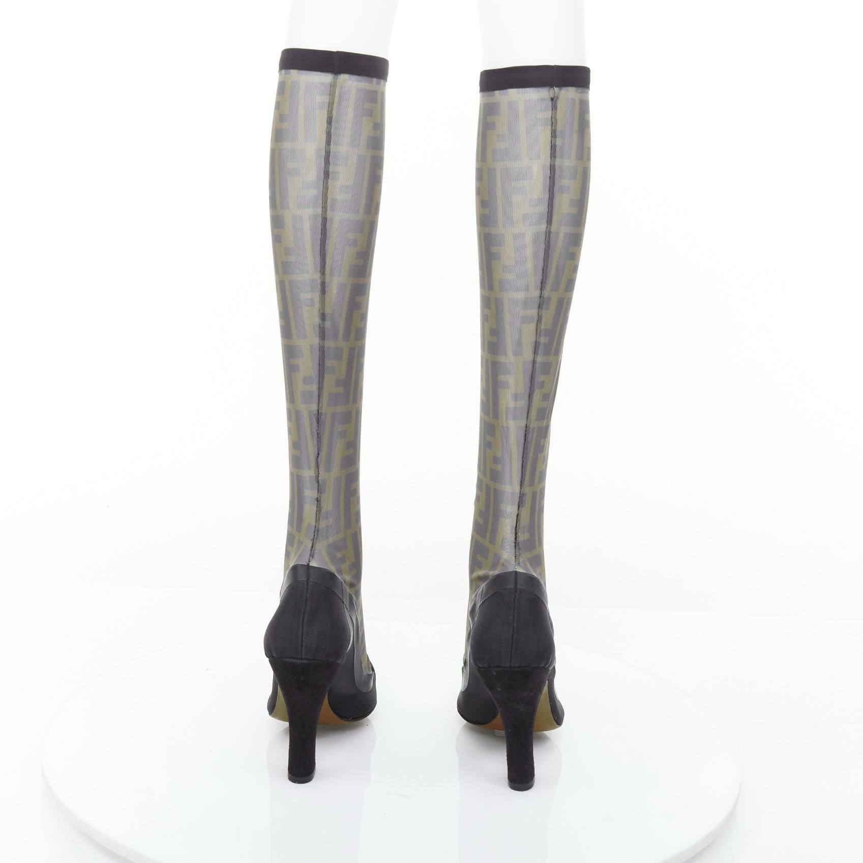 FENDI Colibri brown FF monogram sheer mesh sock boots EU40 Nicki Minaj im Zustand „Gut“ im Angebot in Hong Kong, NT