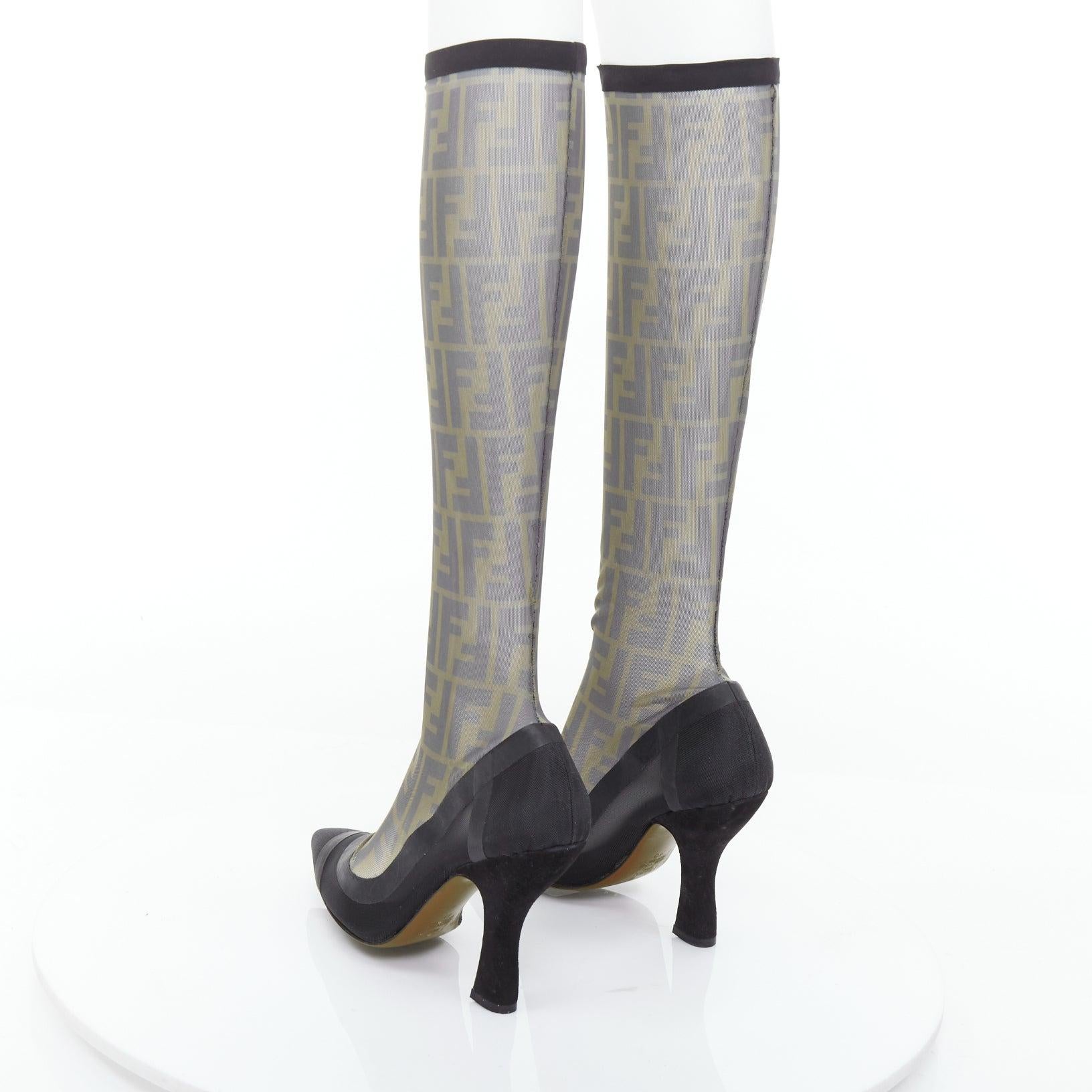FENDI Colibri brown FF monogram sheer mesh sock boots EU40 Nicki Minaj Damen im Angebot