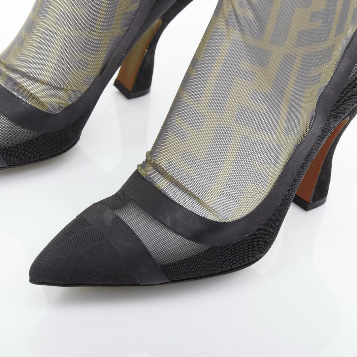 FENDI Colibri brown FF monogram sheer mesh sock boots EU40 Nicki Minaj im Angebot 2