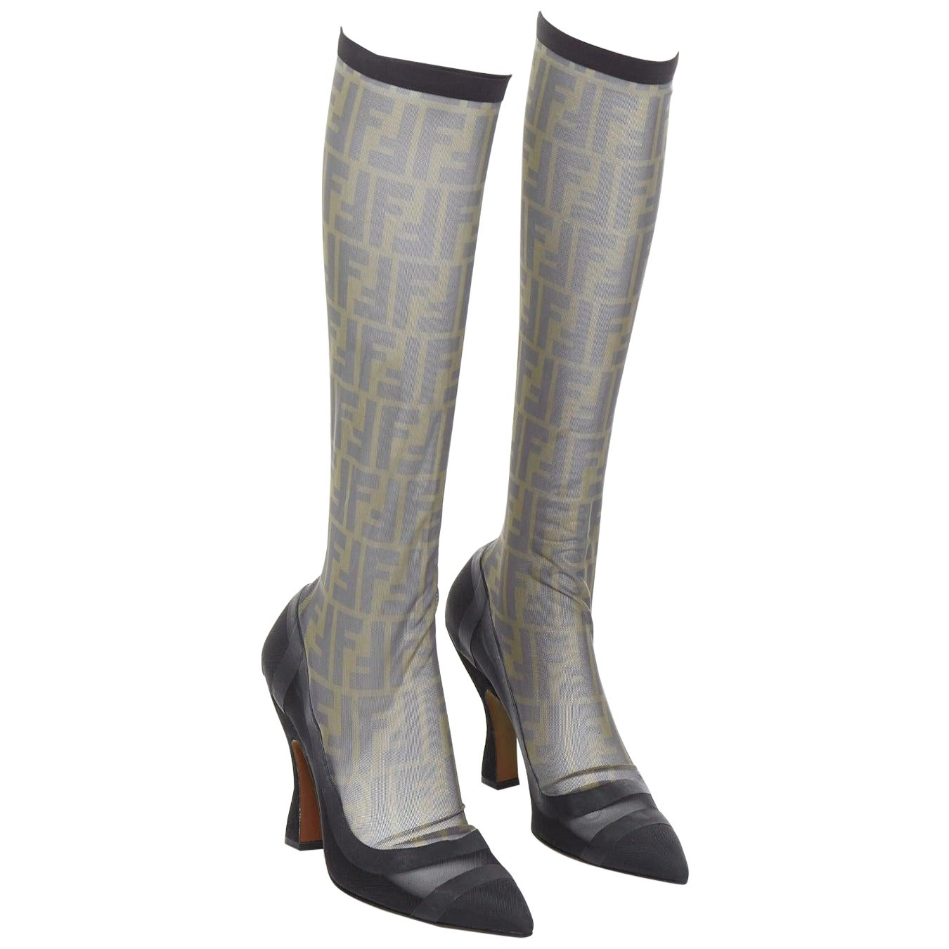 FENDI Colibri brown monogramme FF sheer mesh sock boots EU40 Nicki Minaj