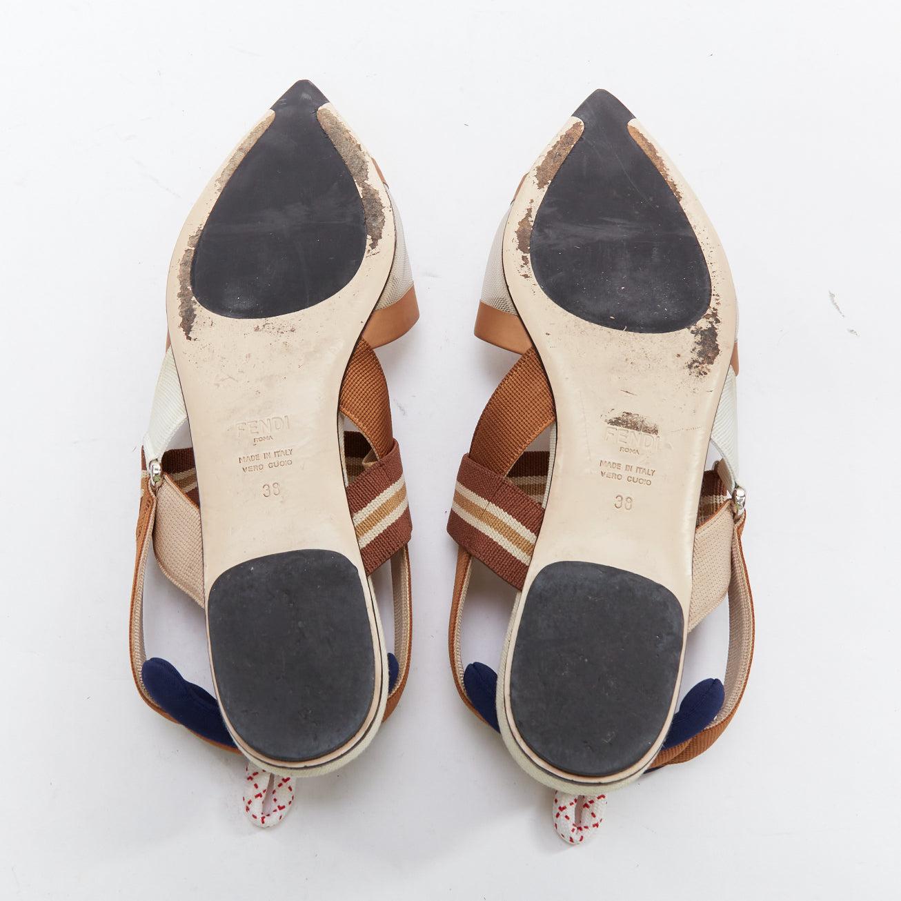 FENDI Colibri marron marine crème Trk mesh point toe flats EU38 en vente 6