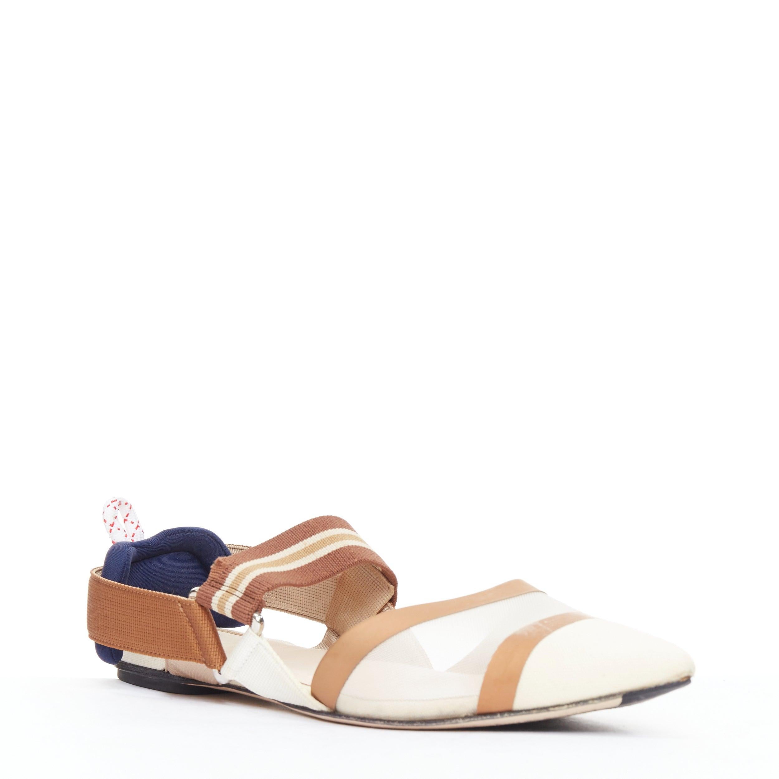 Blanc FENDI Colibri marron marine crème Trk mesh point toe flats EU38 en vente