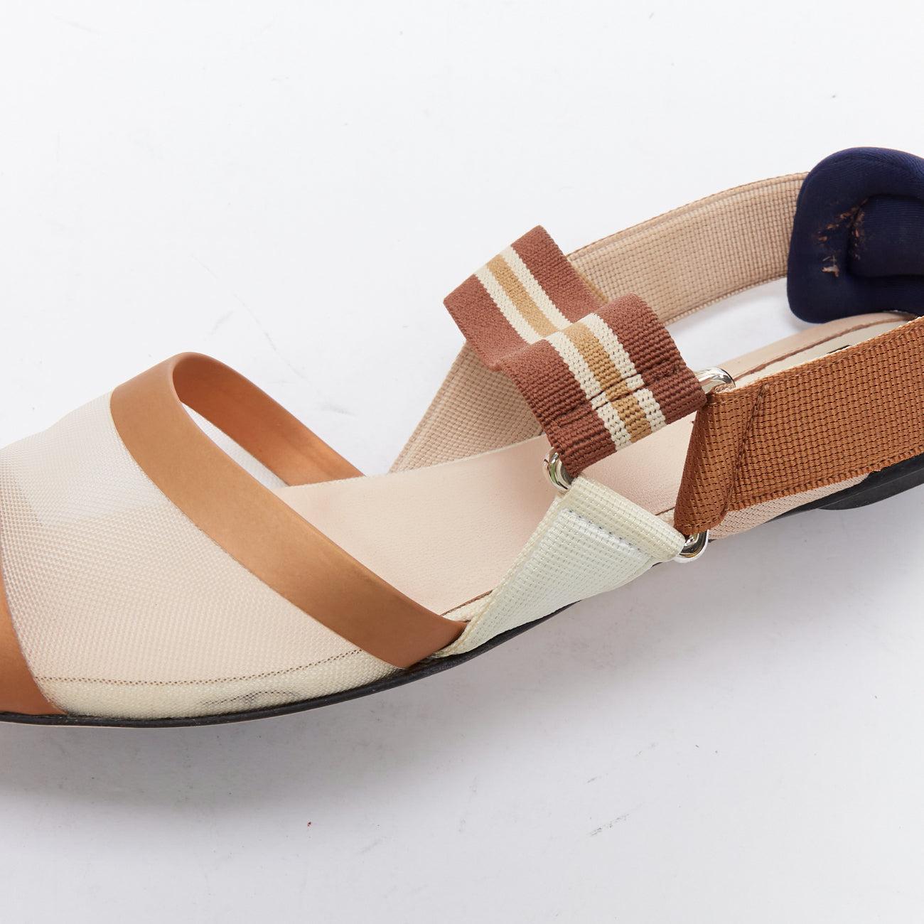 FENDI Colibri marron marine crème Trk mesh point toe flats EU38 en vente 2