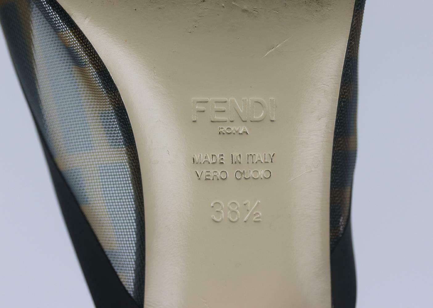 Gray Fendi Colibri Leather Trimmed Logo Print Mesh Mules