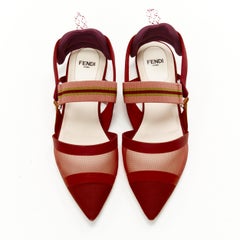 FENDI Colibri red sheer mesh mixed fabric sports strap flats EU36.5