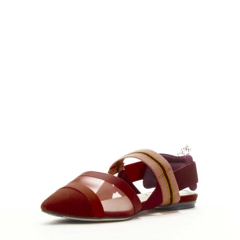FENDI Colibri red sheer mesh mixed fabric sports strap flats EU36.5 In Excellent Condition In Hong Kong, NT