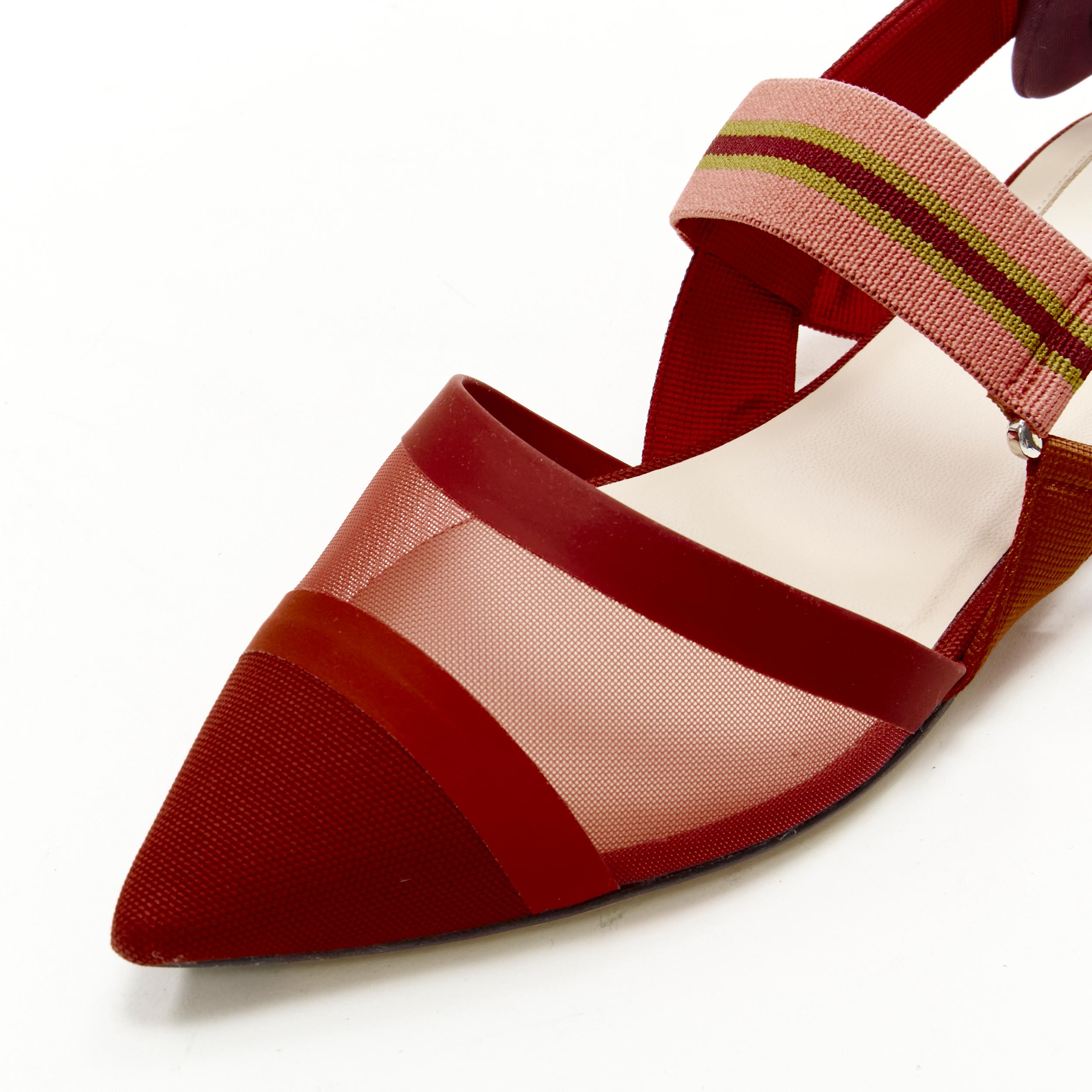 FENDI Colibri red sheer mesh mixed fabric sports strap flats EU36.5 In Excellent Condition For Sale In Hong Kong, NT