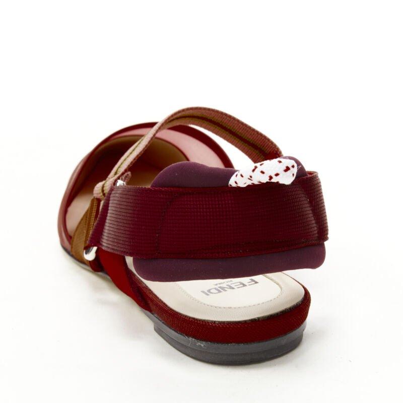 FENDI Colibri red sheer mesh mixed fabric sports strap flats EU36.5 3