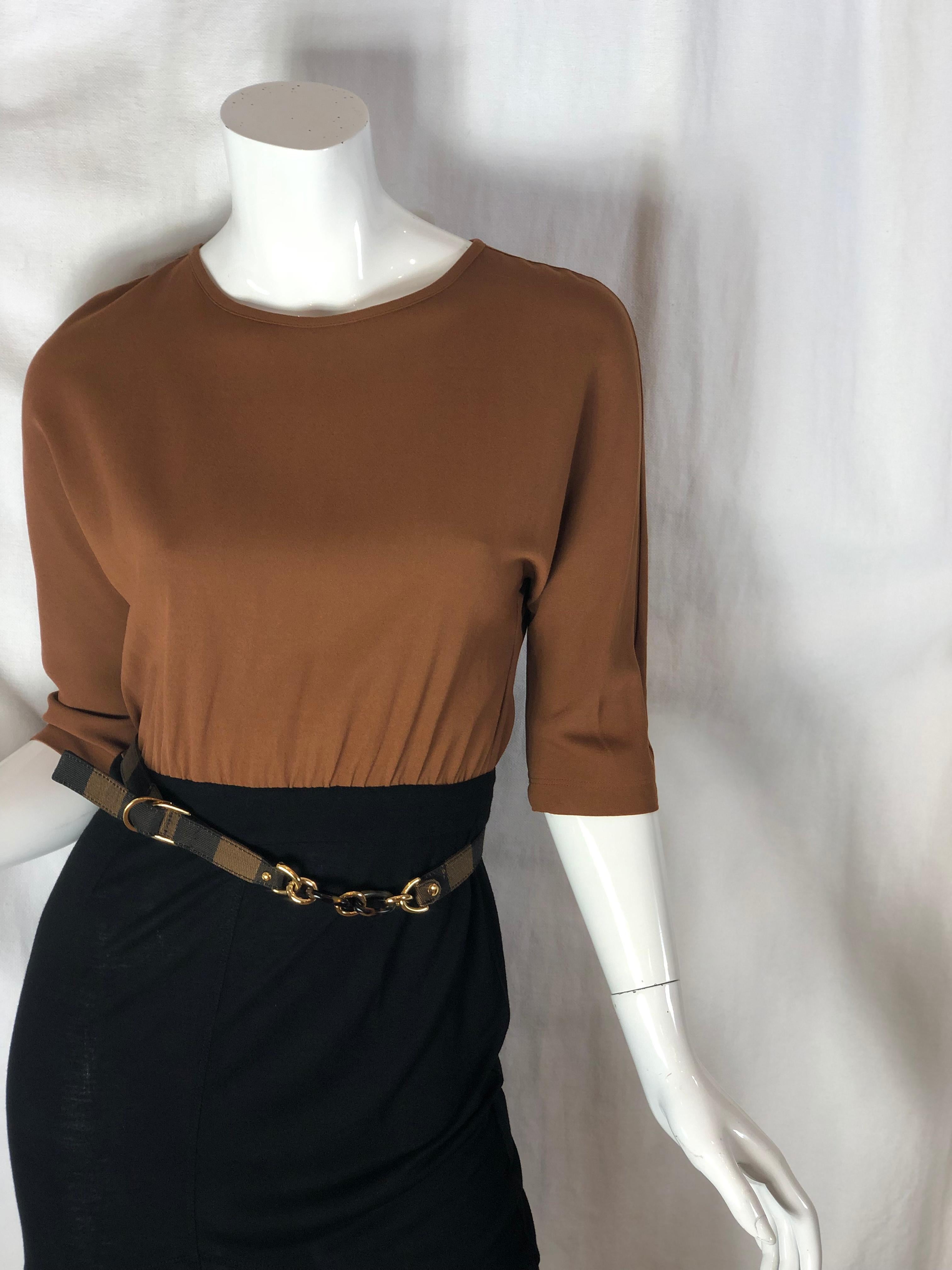 Fendi Half-Sleeve Color Block Empire Waist Dress w/ Belt
Size: 40
Color: Camel/Black