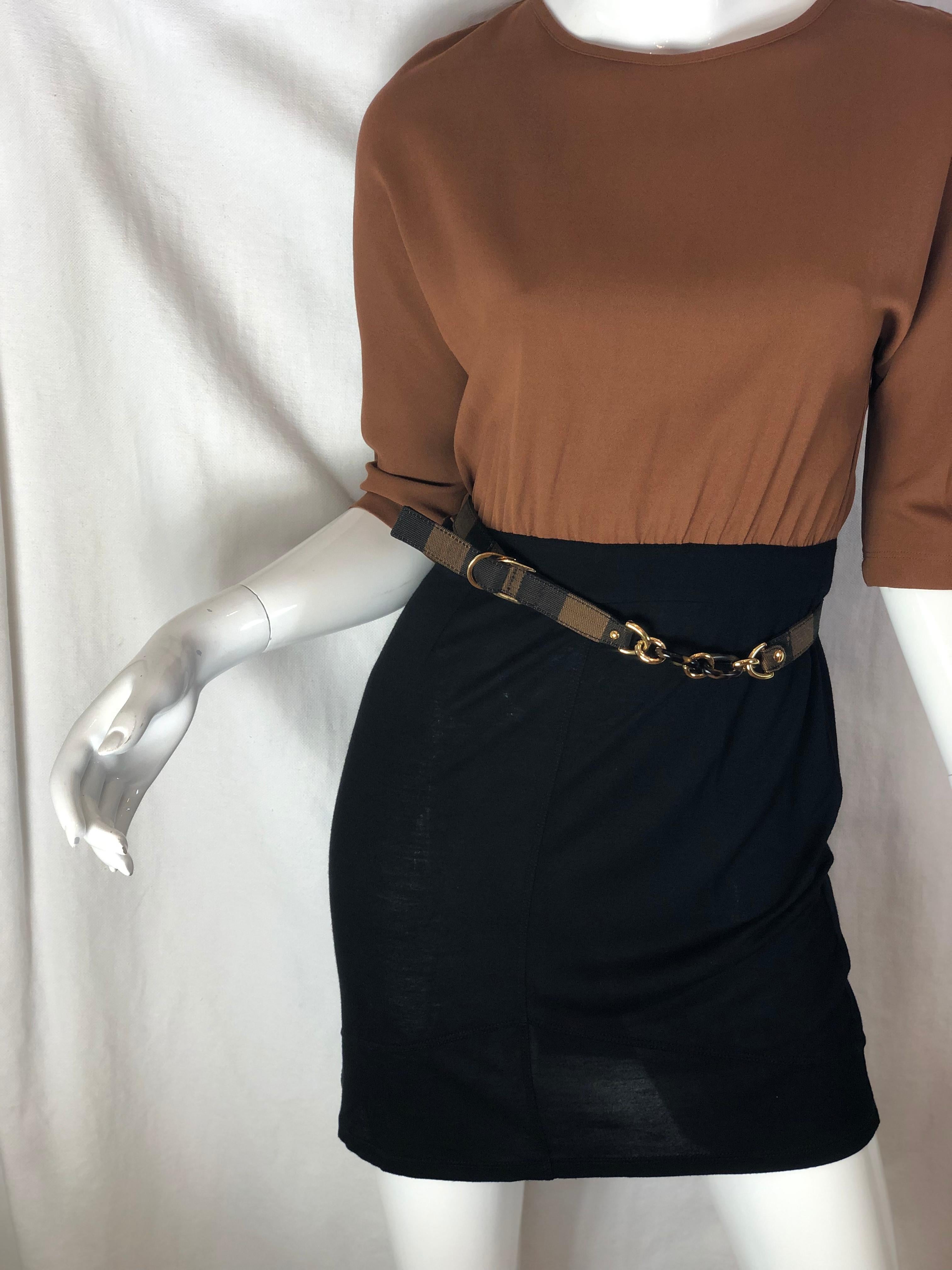 Black Fendi Color-block Dress w/ Belt