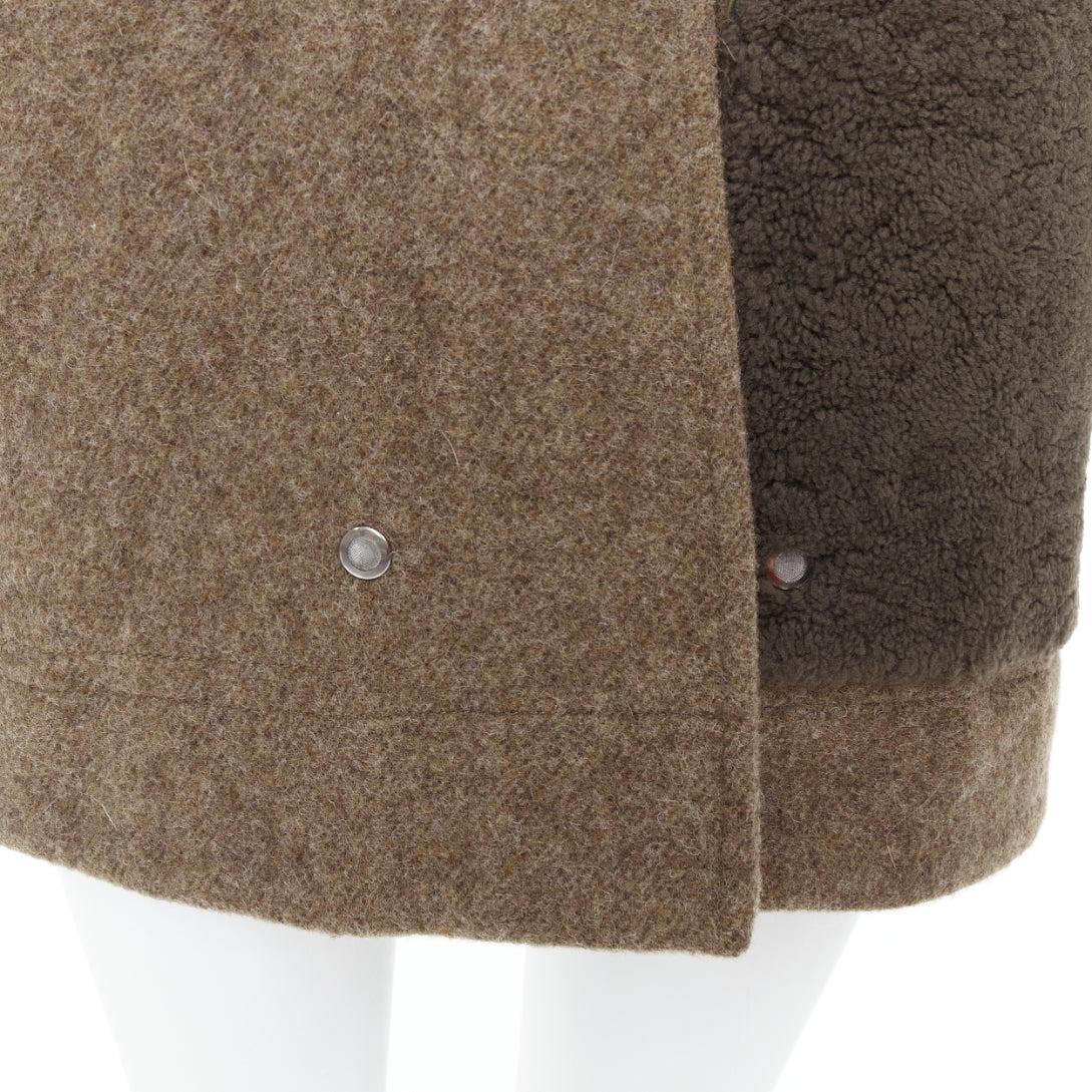 FENDI colorblocked brown wool patchwork fur hooded parka coat IT38 XS For Sale 3