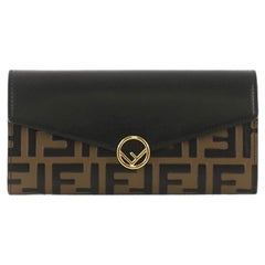 Fendi Continental Envelope Wallet Leather and Logo Embossed Leather,
