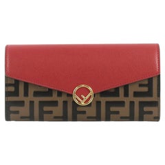 Fendi Continental Envelope Wallet Leather and Logo Embossed Leather