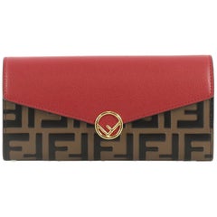 Fendi Continental Envelope Wallet Leather and Logo Embossed Leather