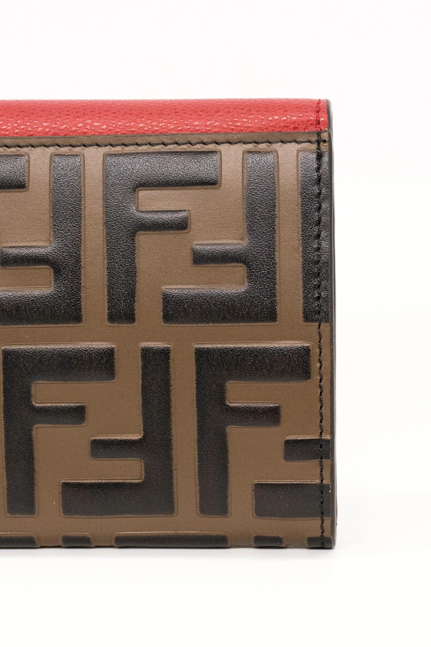 Fendi Continental Red Leather Embossed Wallet, 2020. For Sale 5