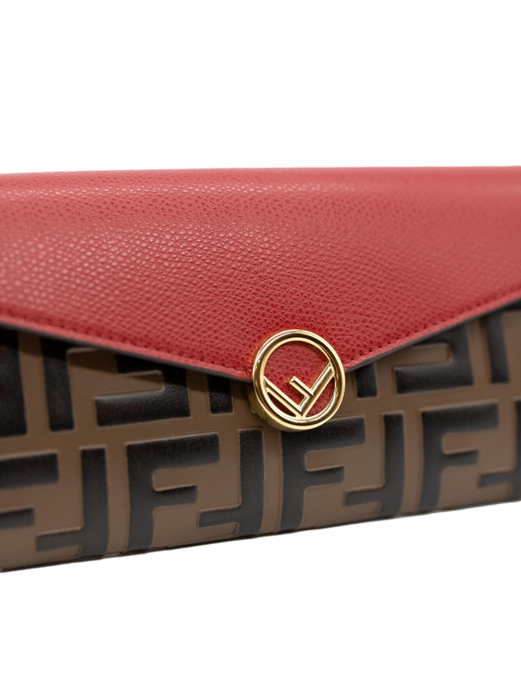 Fendi Continental Red Leather Embossed Wallet, 2020. For Sale 6