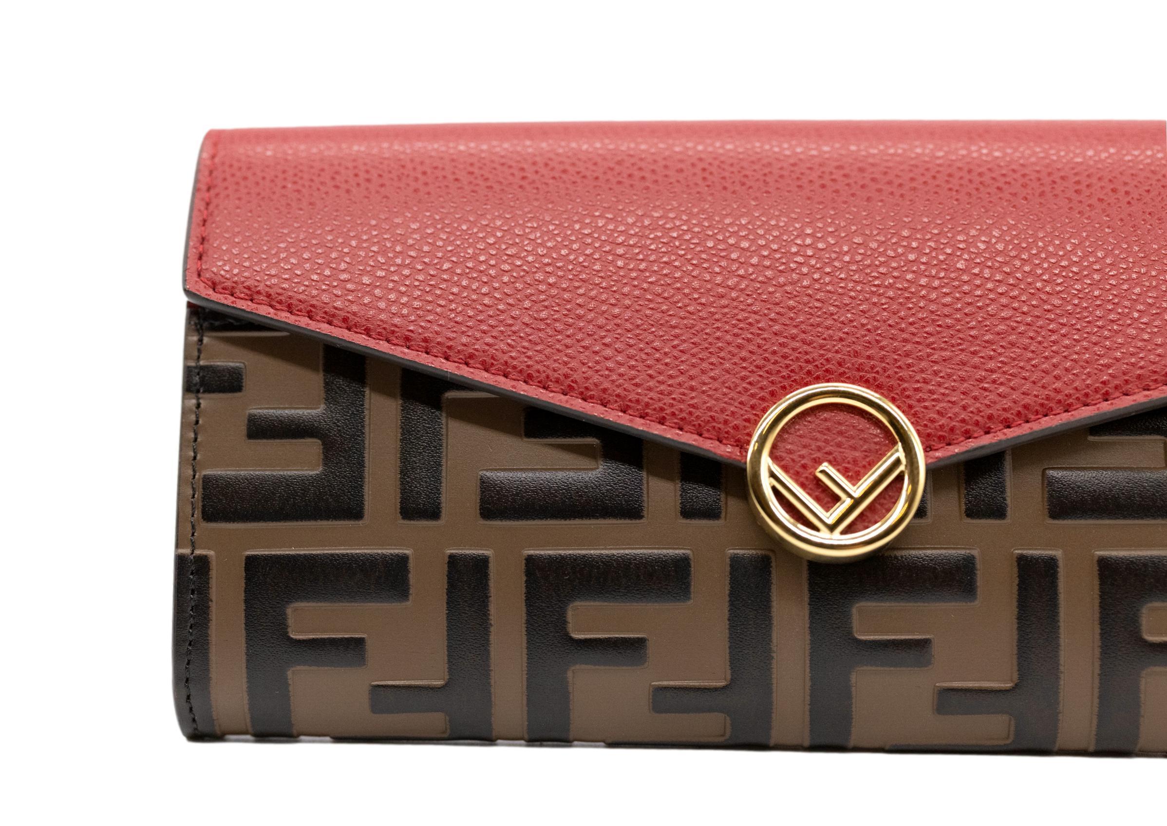 Fendi Continental Red Leather Embossed Wallet, 2020. For Sale 7