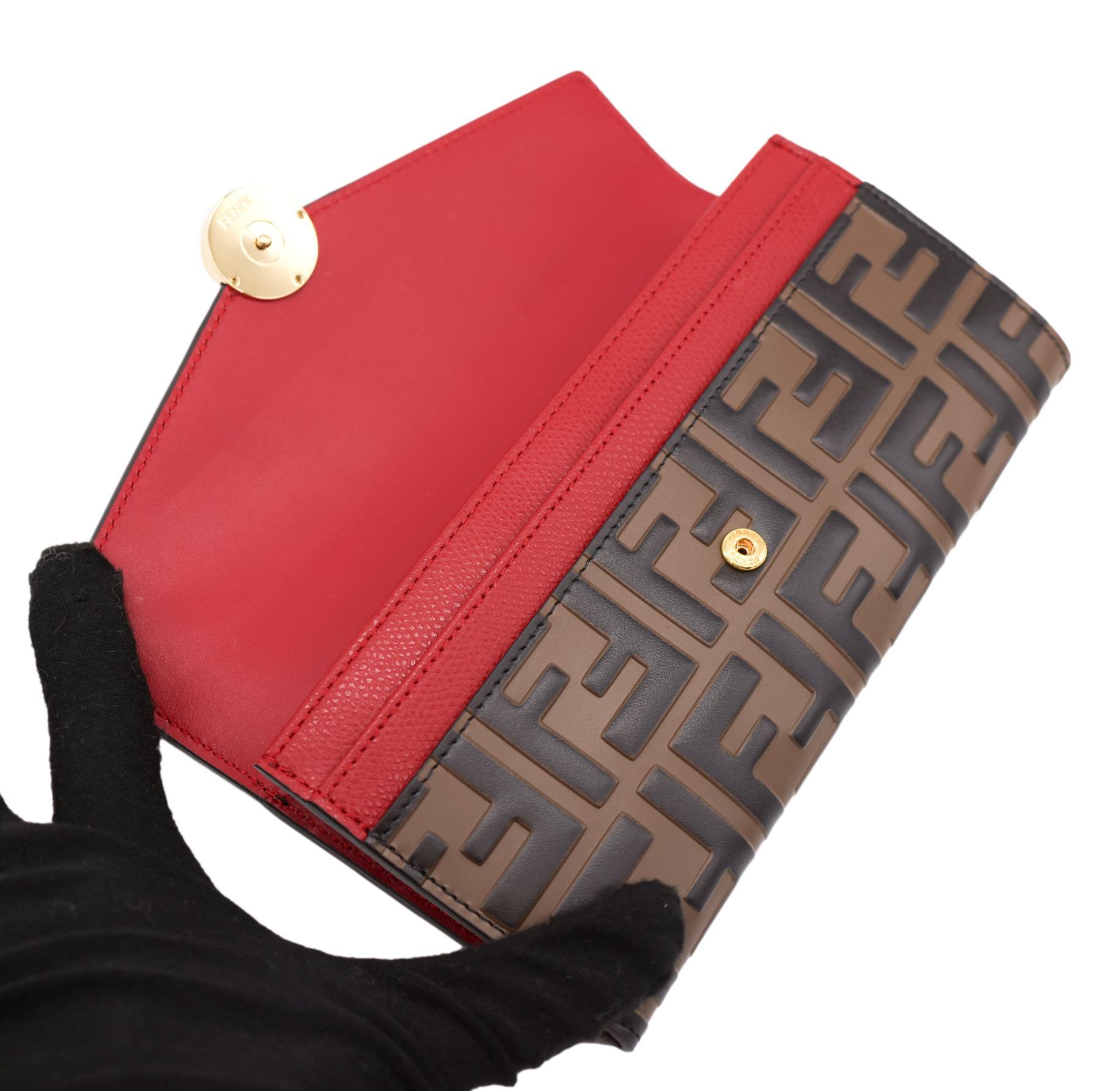 Fendi Continental Red Leather Embossed Wallet, 2020. For Sale 8