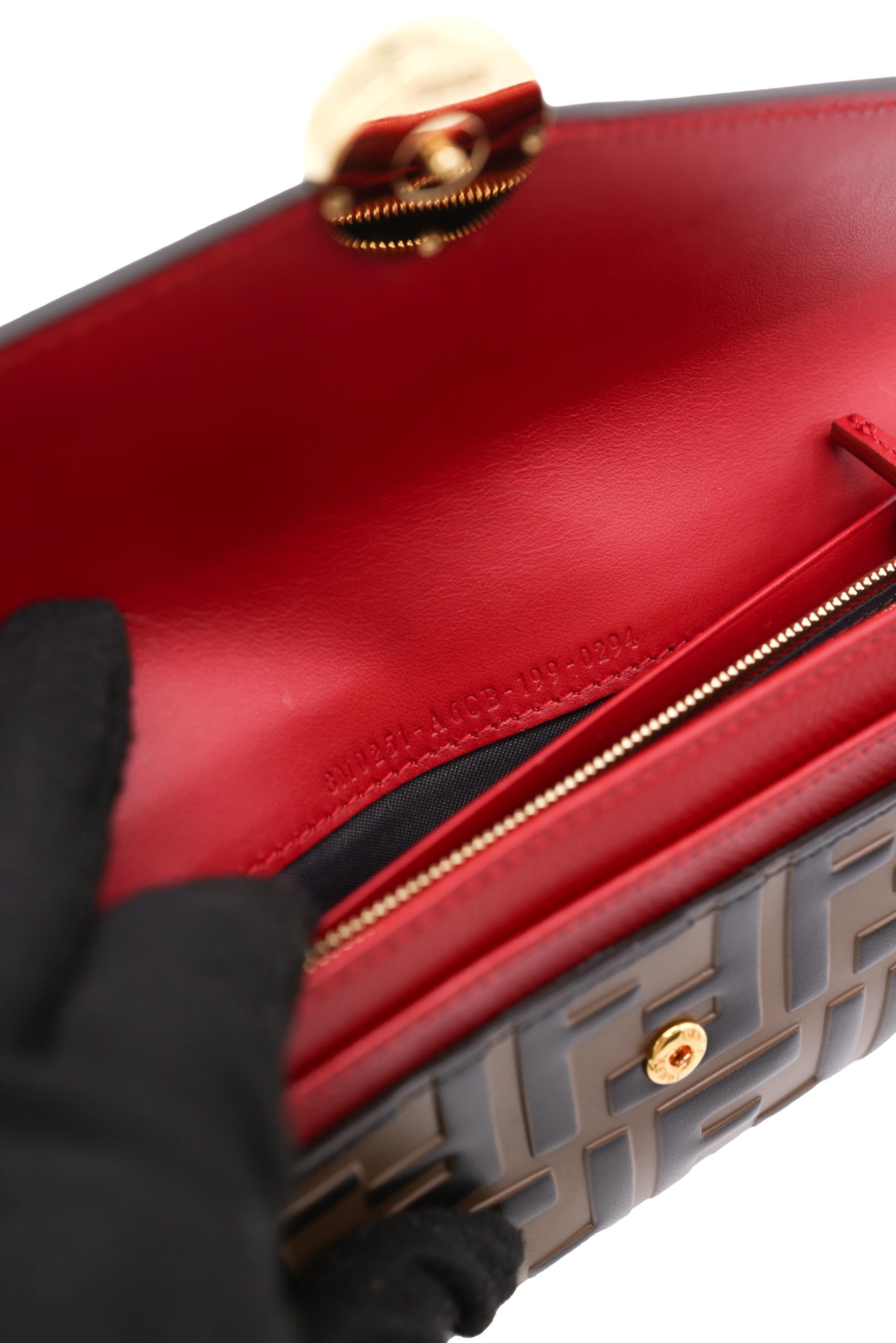 Fendi Continental Red Leather Embossed Wallet, 2020. For Sale 11