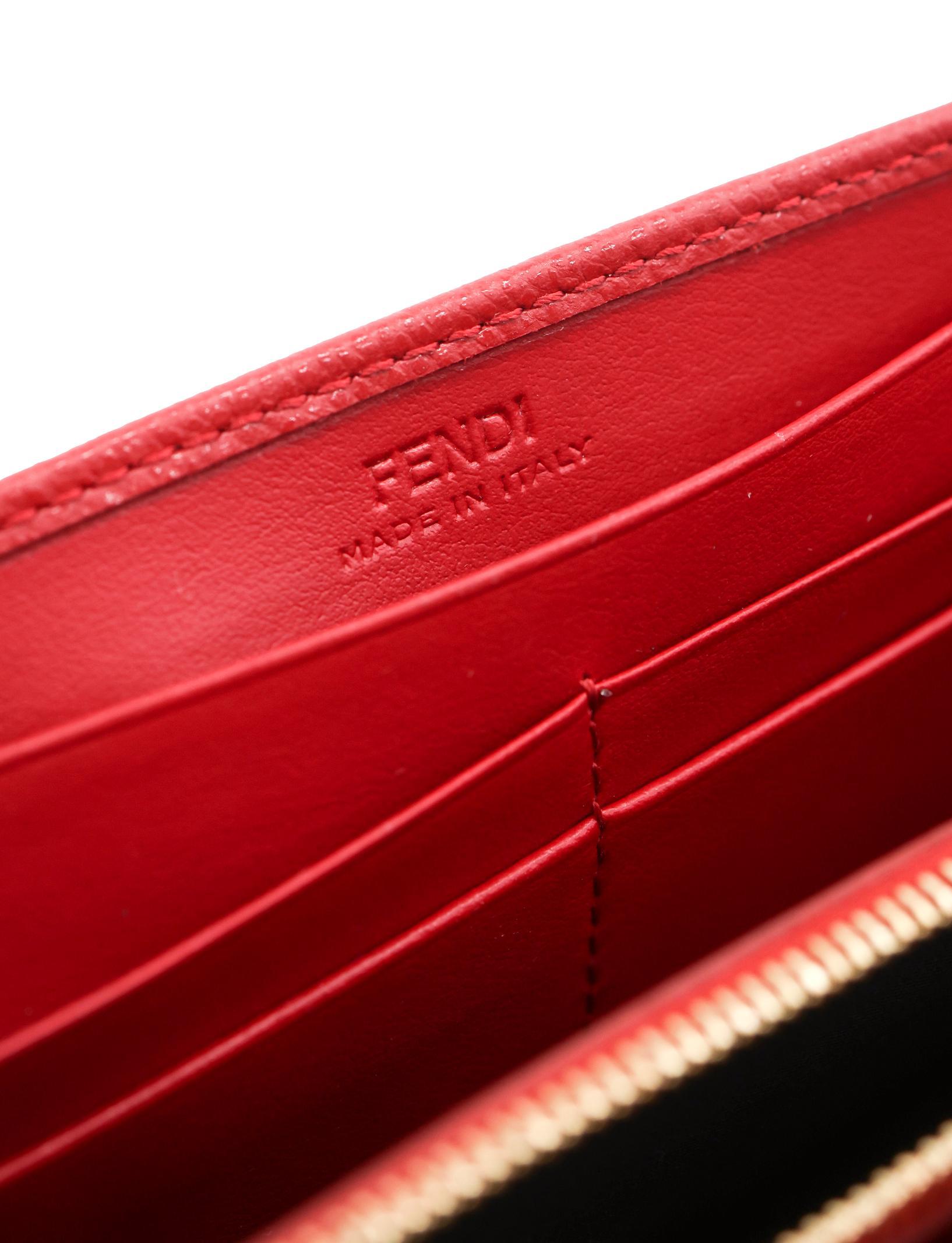 Fendi Continental Red Leather Embossed Wallet, 2020. For Sale 12