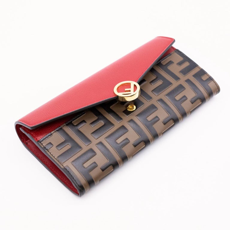 Fendi Continental Red Leather Embossed Wallet, 2020. For Sale at 1stDibs