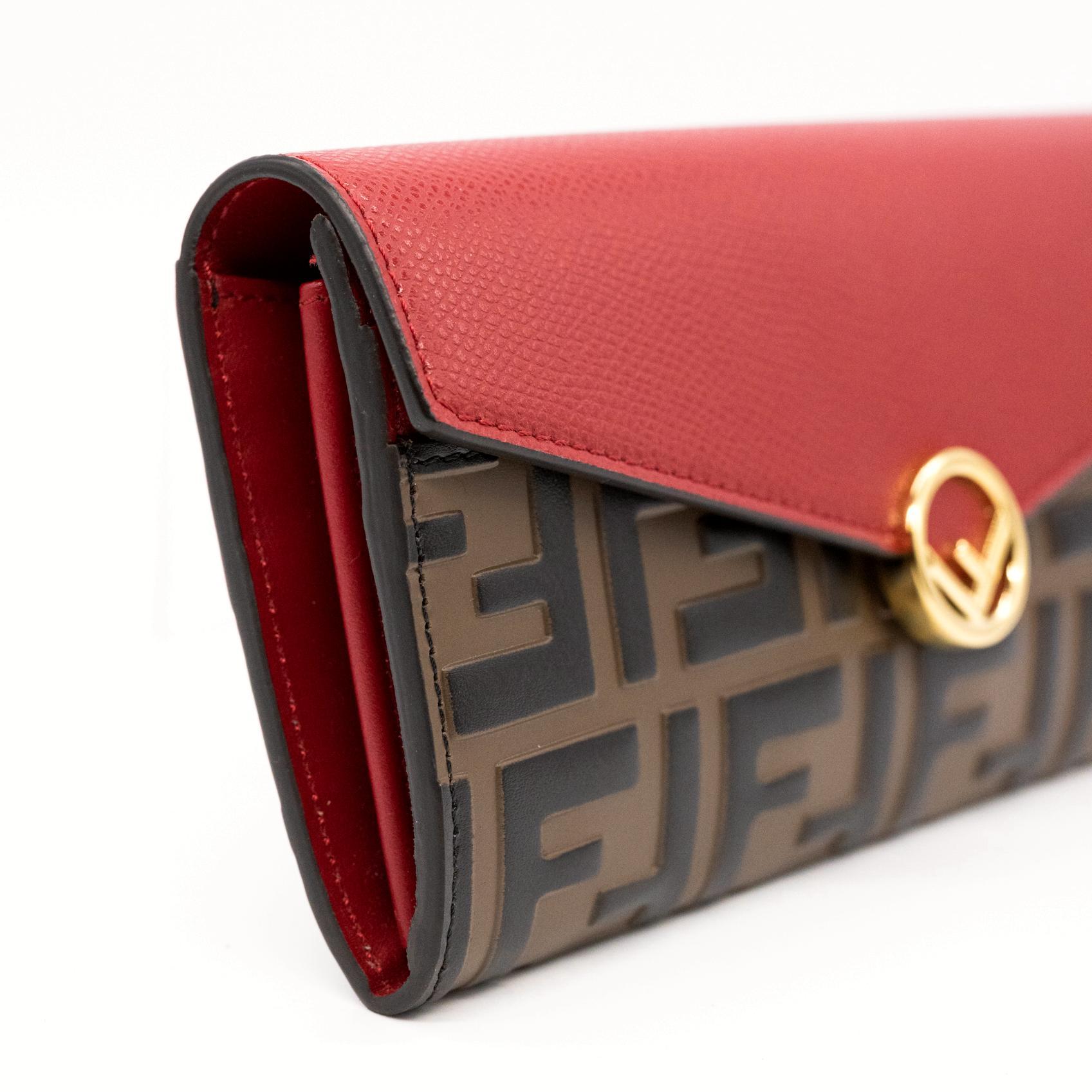 Fendi Continental Red Leather Embossed Wallet, 2020. For Sale 1