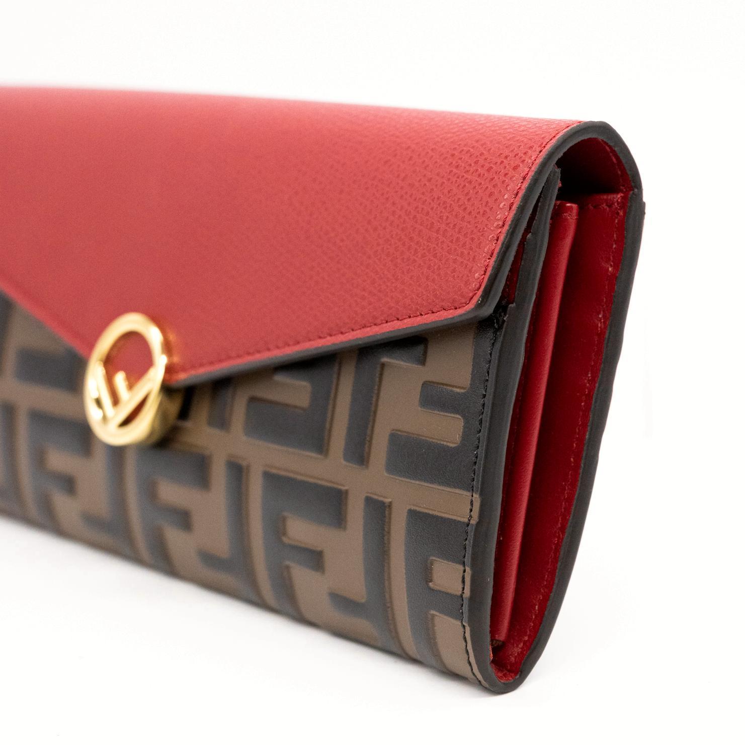 Fendi Continental Red Leather Embossed Wallet, 2020. For Sale 2