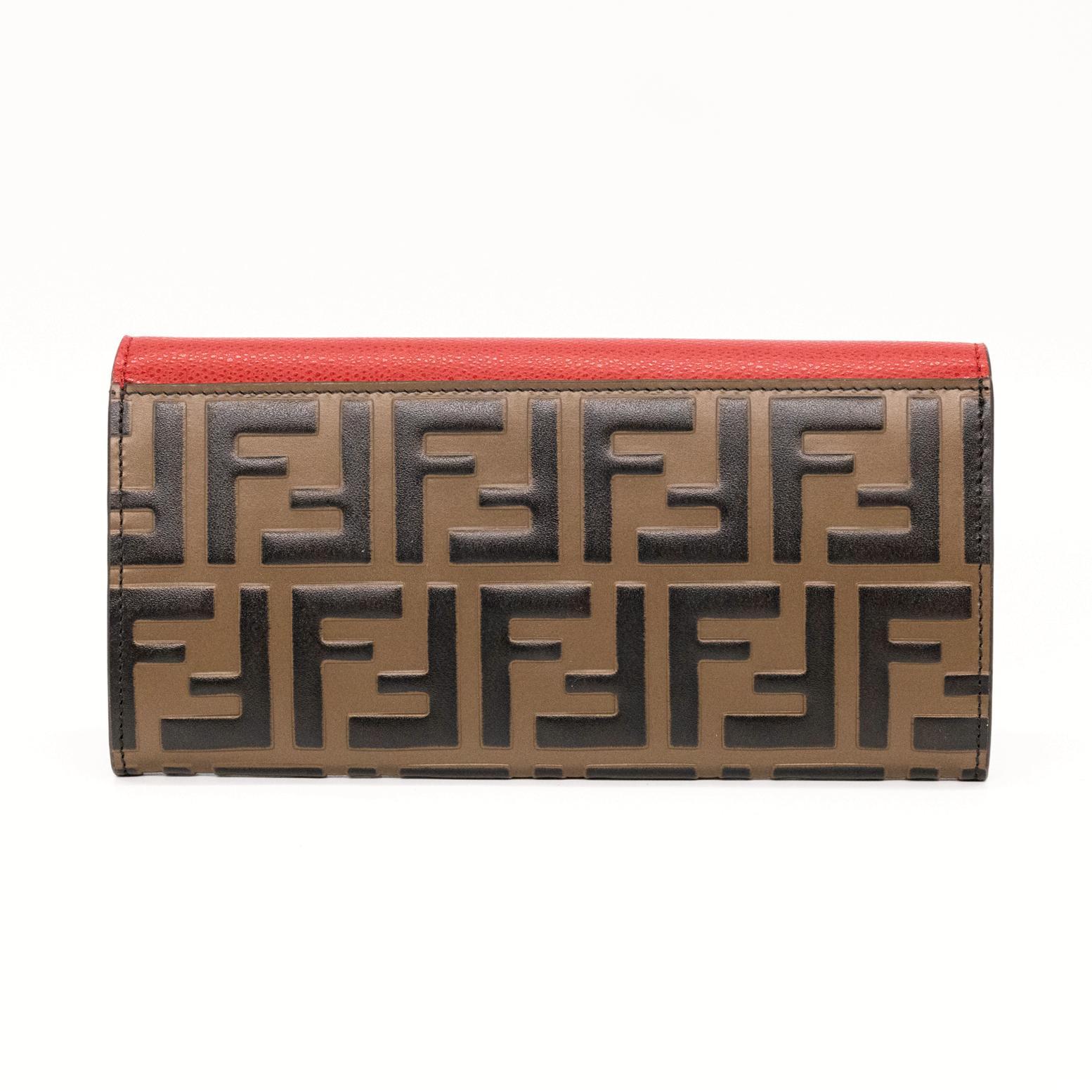Fendi Continental Red Leather Embossed Wallet, 2020. For Sale 3