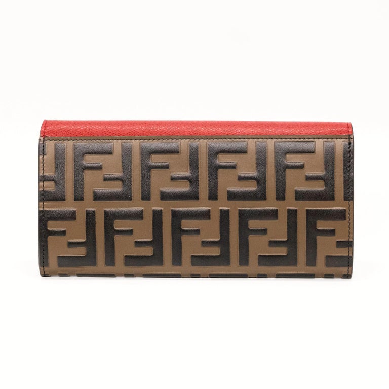 Fendi Continental Red Leather Embossed Wallet, 2020. For Sale at 