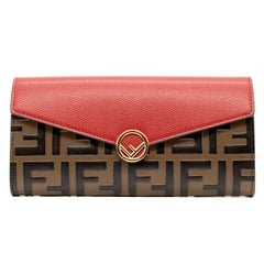Fendi Continental Red Leather Embossed Wallet, 2020.