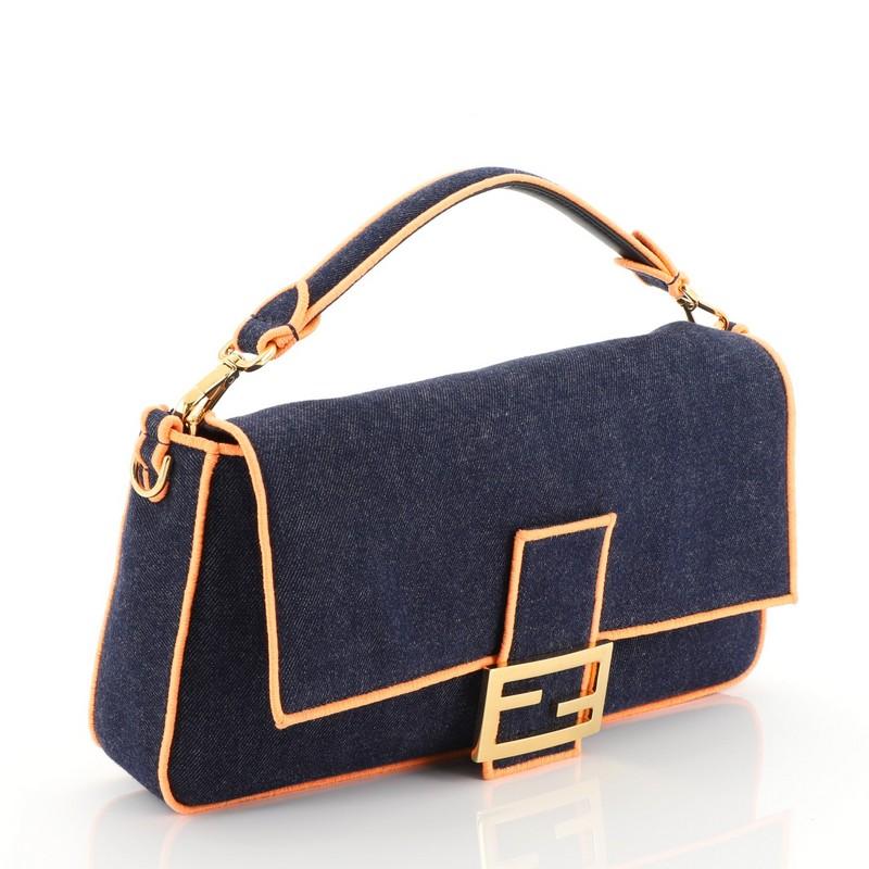 Black Fendi Convertible Baguette Crossbody Denim