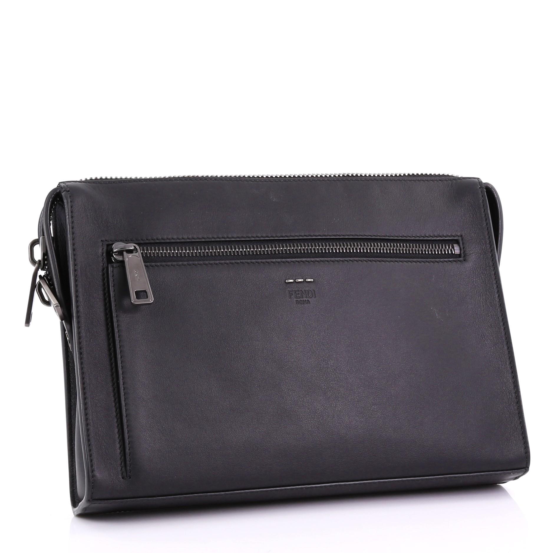 Black Fendi Convertible Document Holder Leather Medium