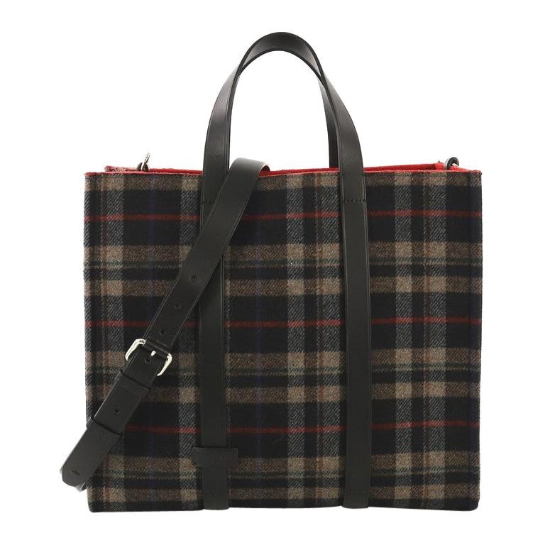 Fendi Convertible Open Tote Tartan Wool And Leather Large 