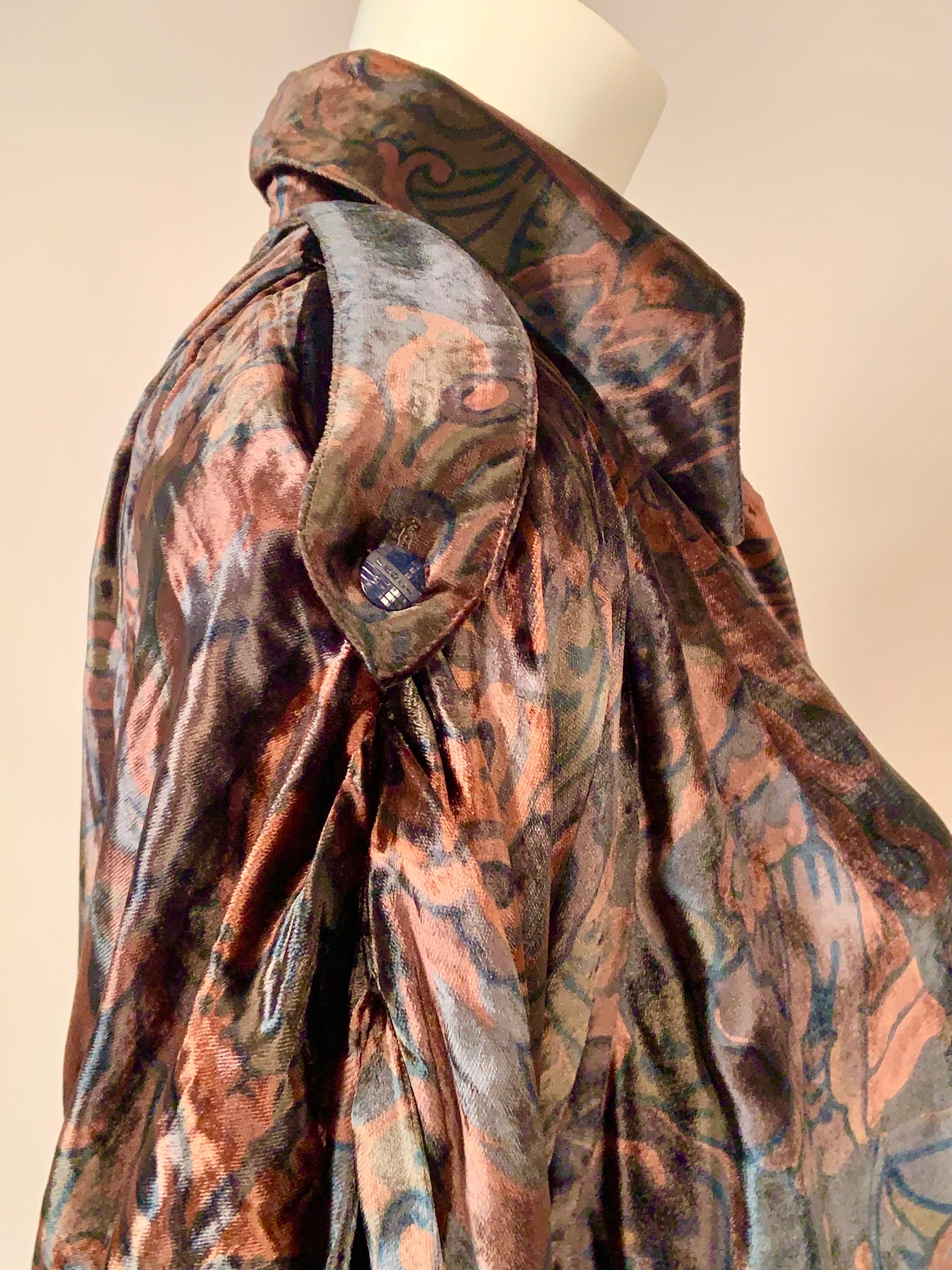 Fendi Copper and Charcoal Printed Panne Velvet Blouse For Sale 6