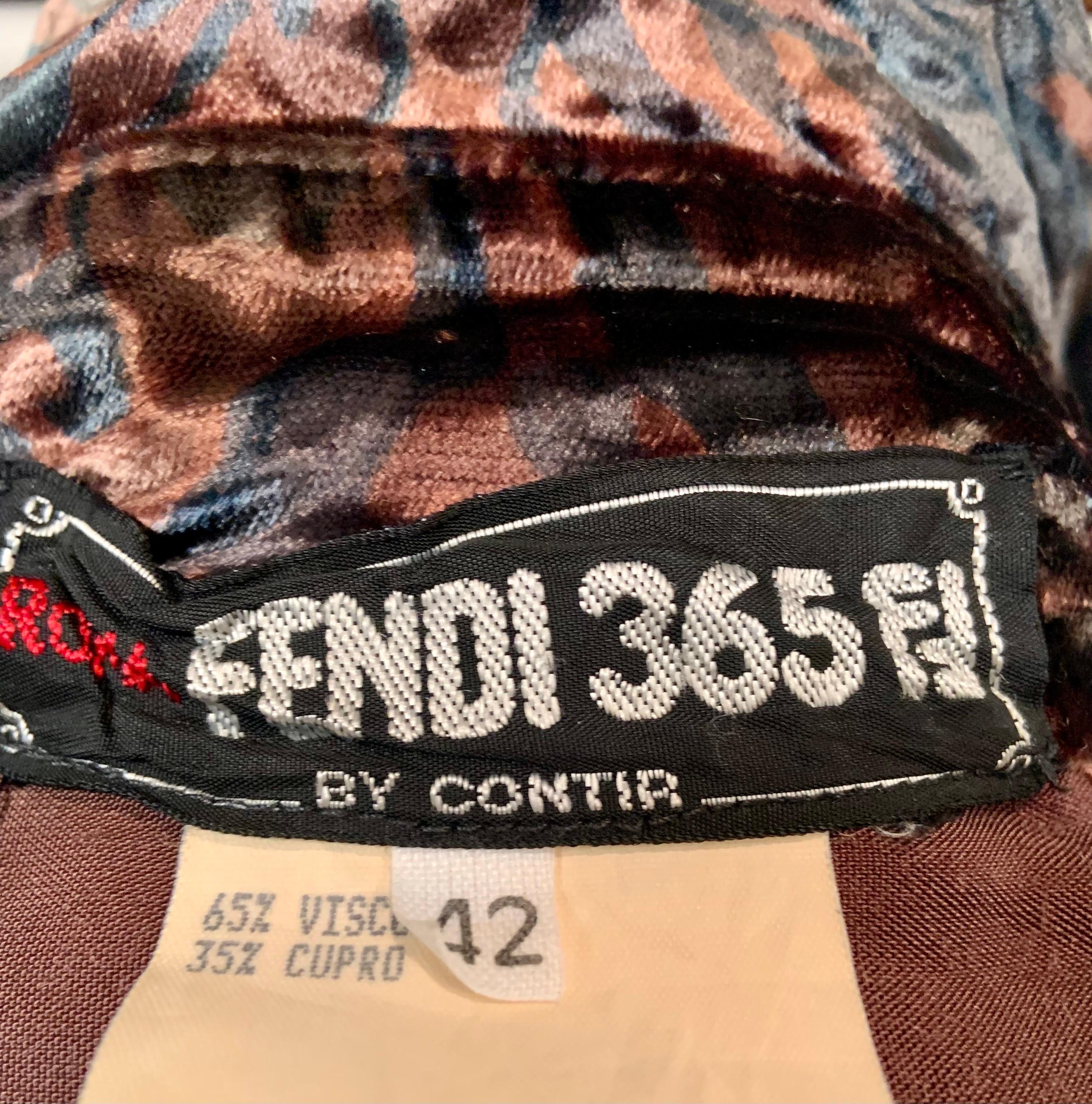 Fendi Copper and Charcoal Printed Panne Velvet Blouse For Sale 7