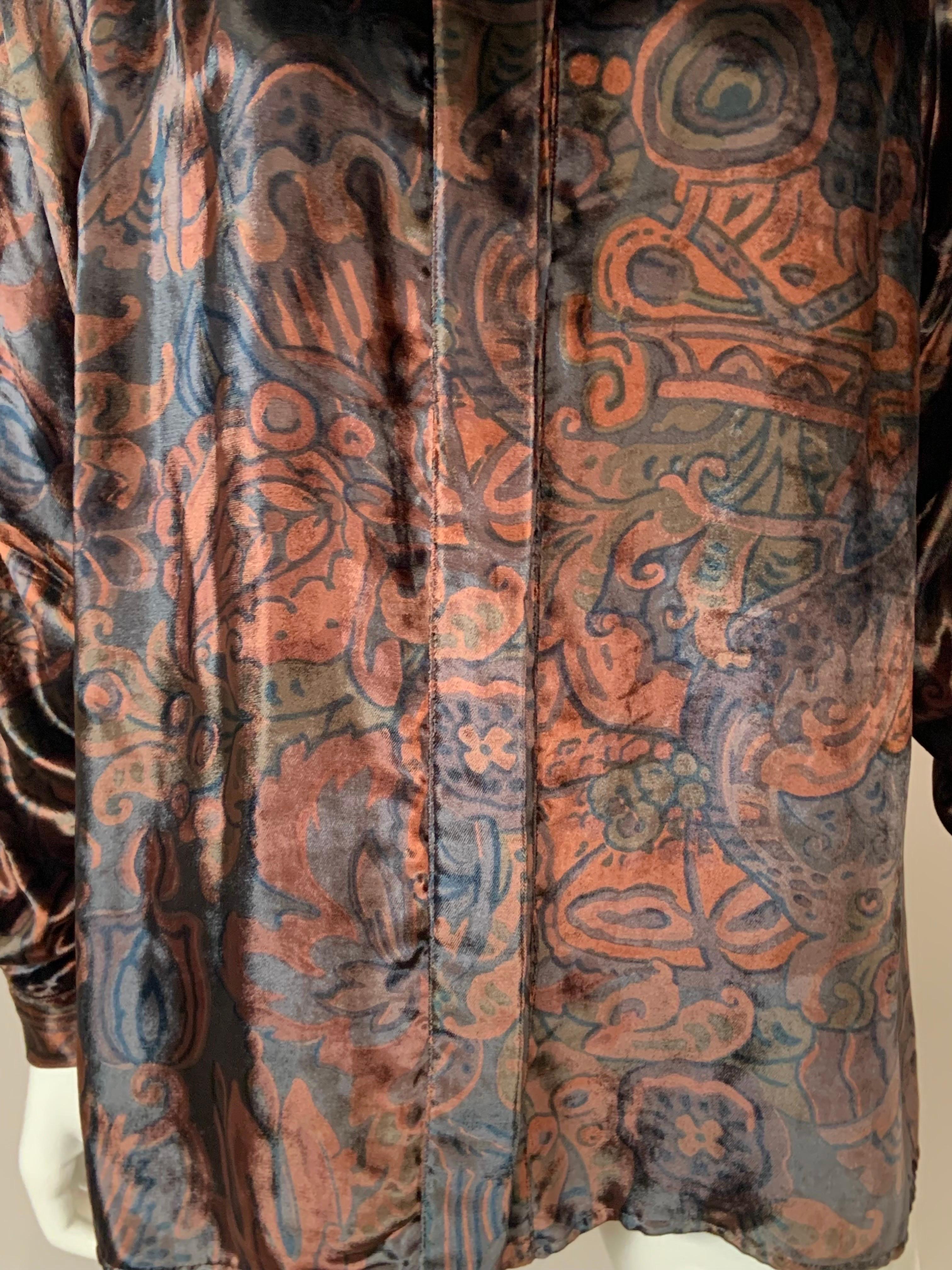 Fendi Copper and Charcoal Printed Panne Velvet Blouse In Excellent Condition For Sale In New Hope, PA