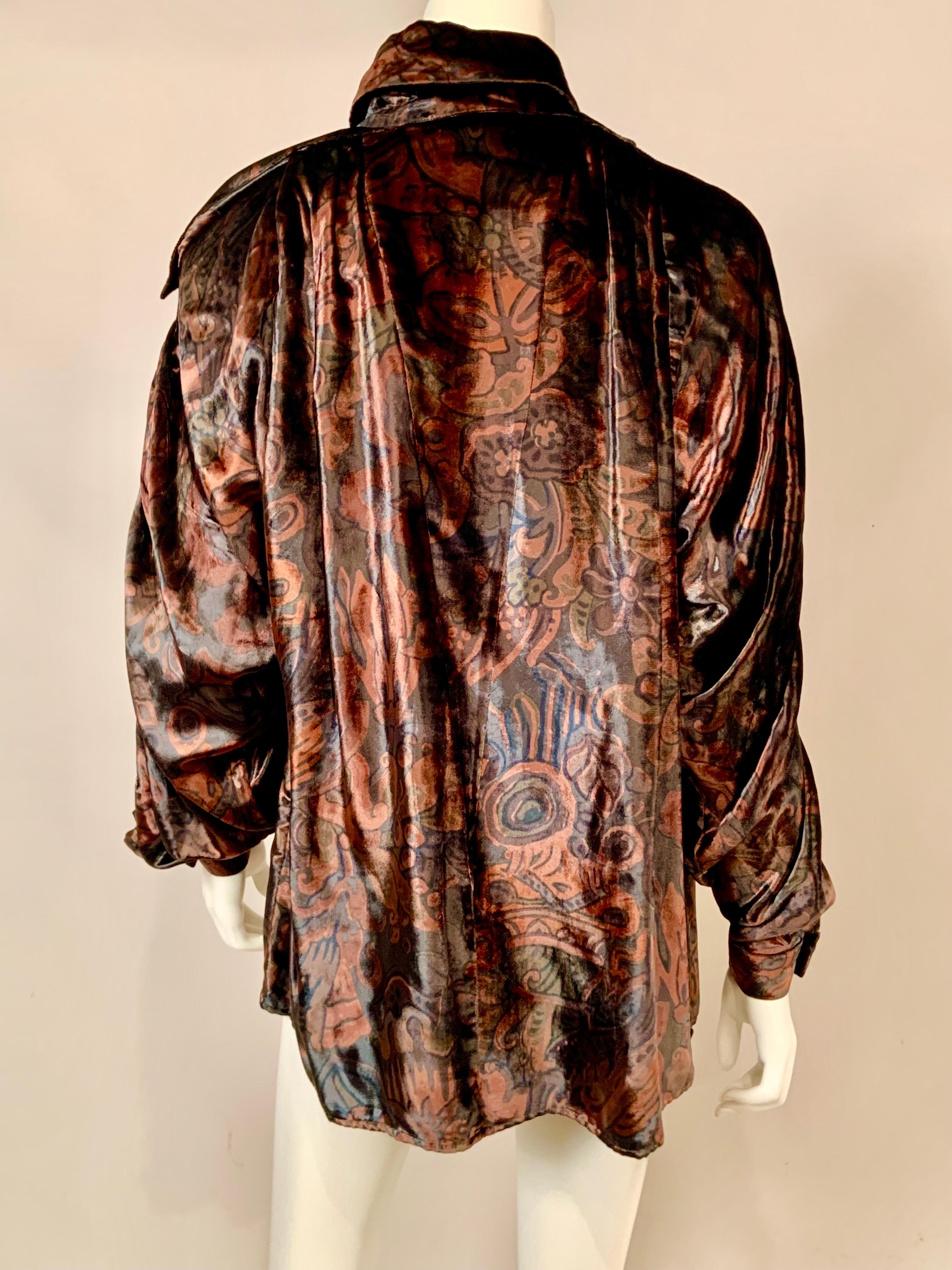 Fendi Copper and Charcoal Printed Panne Velvet Blouse For Sale 1